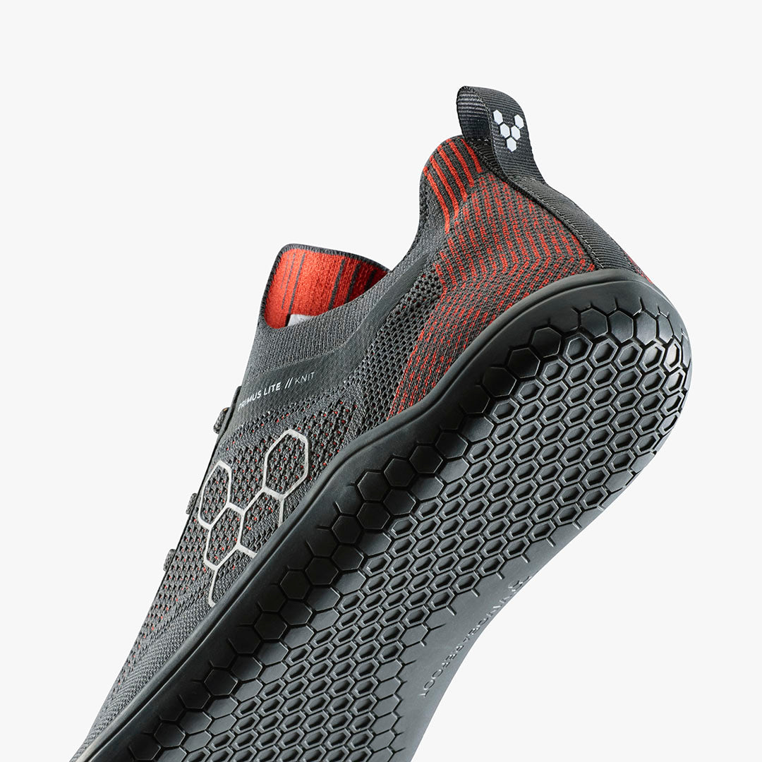 Vivobarefoot Primus Lite Knit Mens – Obsidian / Cherry Tomato