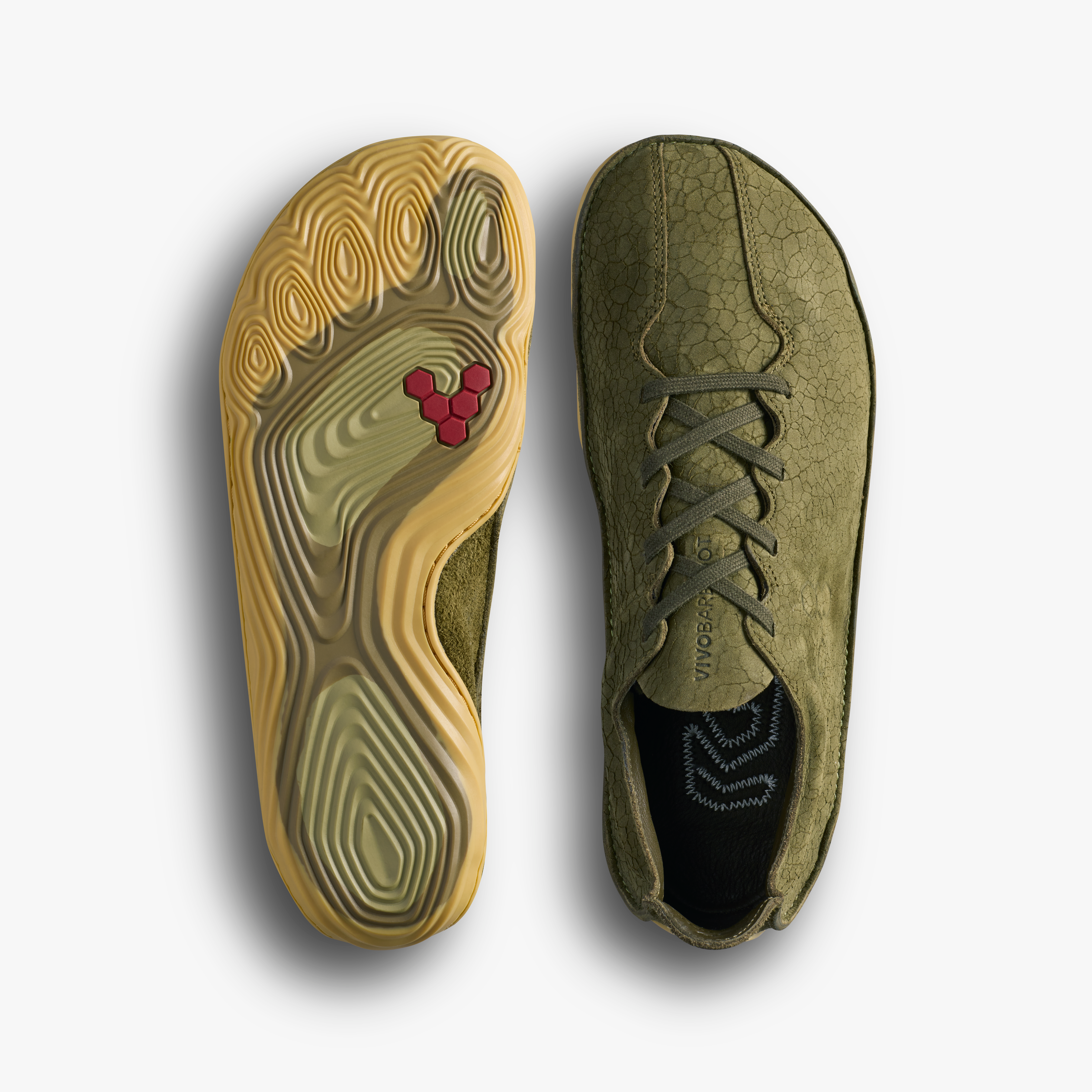 Vivobarefoot Sensus II Mens Dark Olive Cracked Leather, sål og overdel