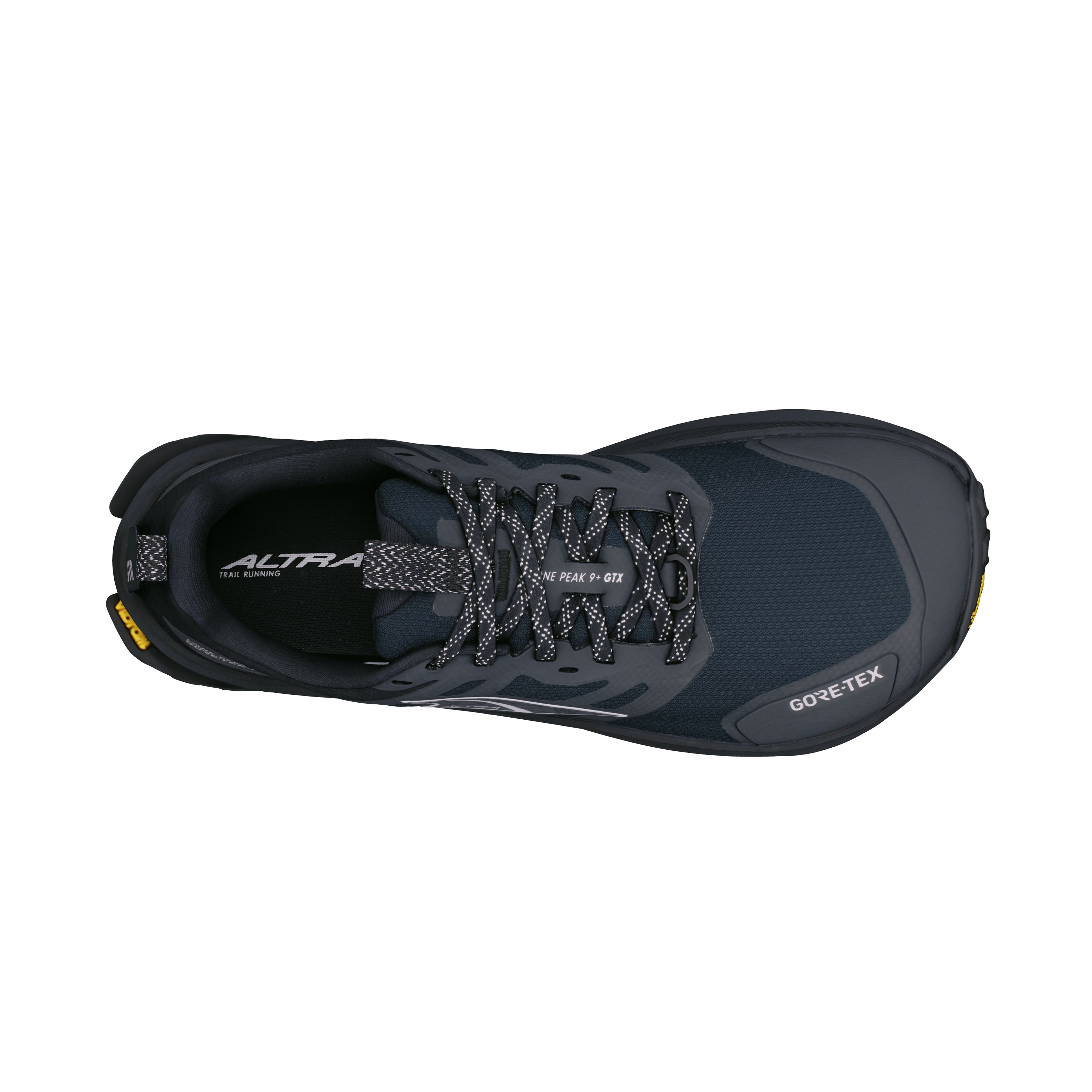 Altra Lone Peak 9+ GTX vandresko til damer i Black/Black set ovenfra