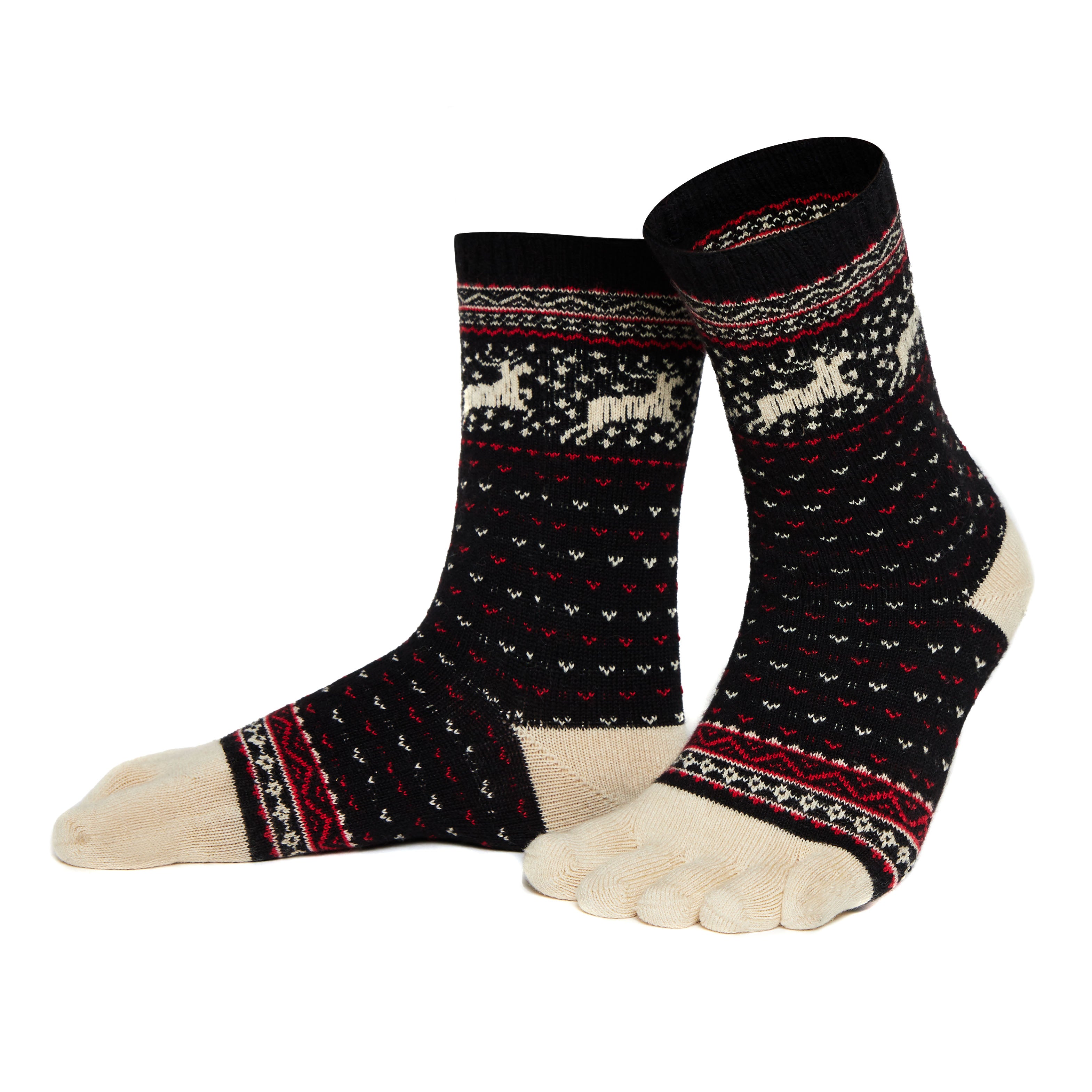 Knitido Hossa – Warm merino toe socks – Black / Beige