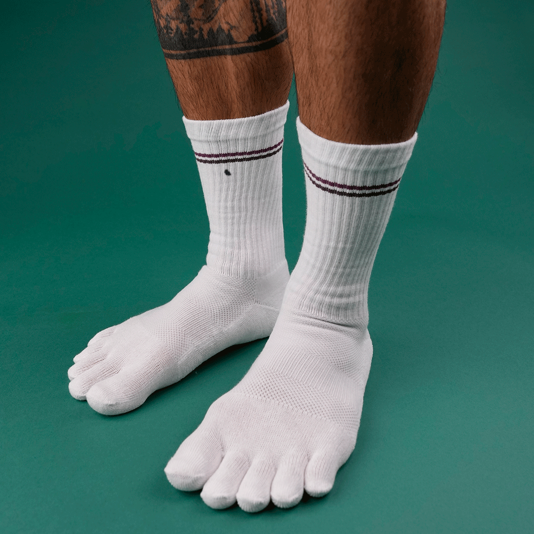 My Foot Function Toe Socks - Crew Length - White & Purple