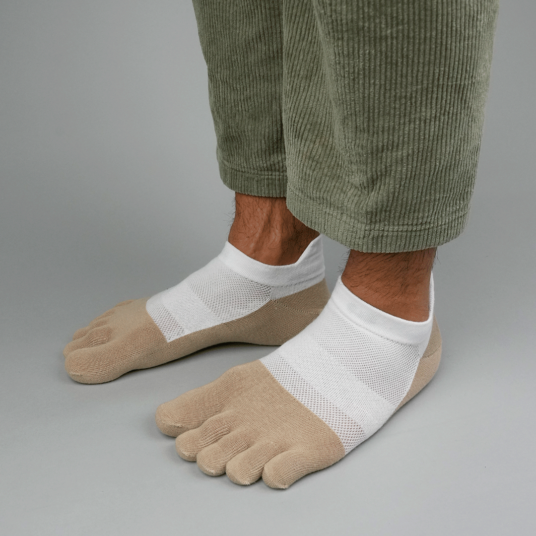 My Foot Function Toe Socks – No-Show Length – White / Pepper