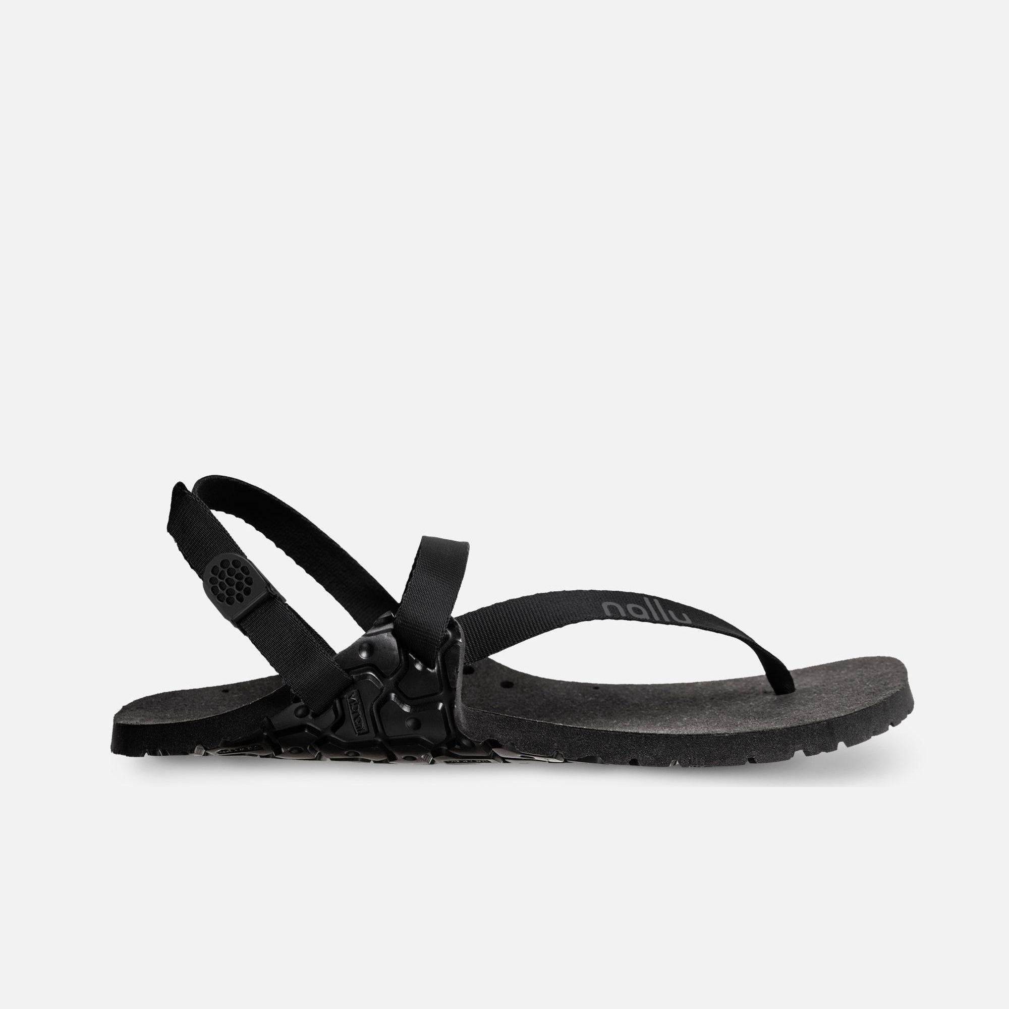 Nallu Journey barfods sandaler til kvinder og mænd i farven black, yderside