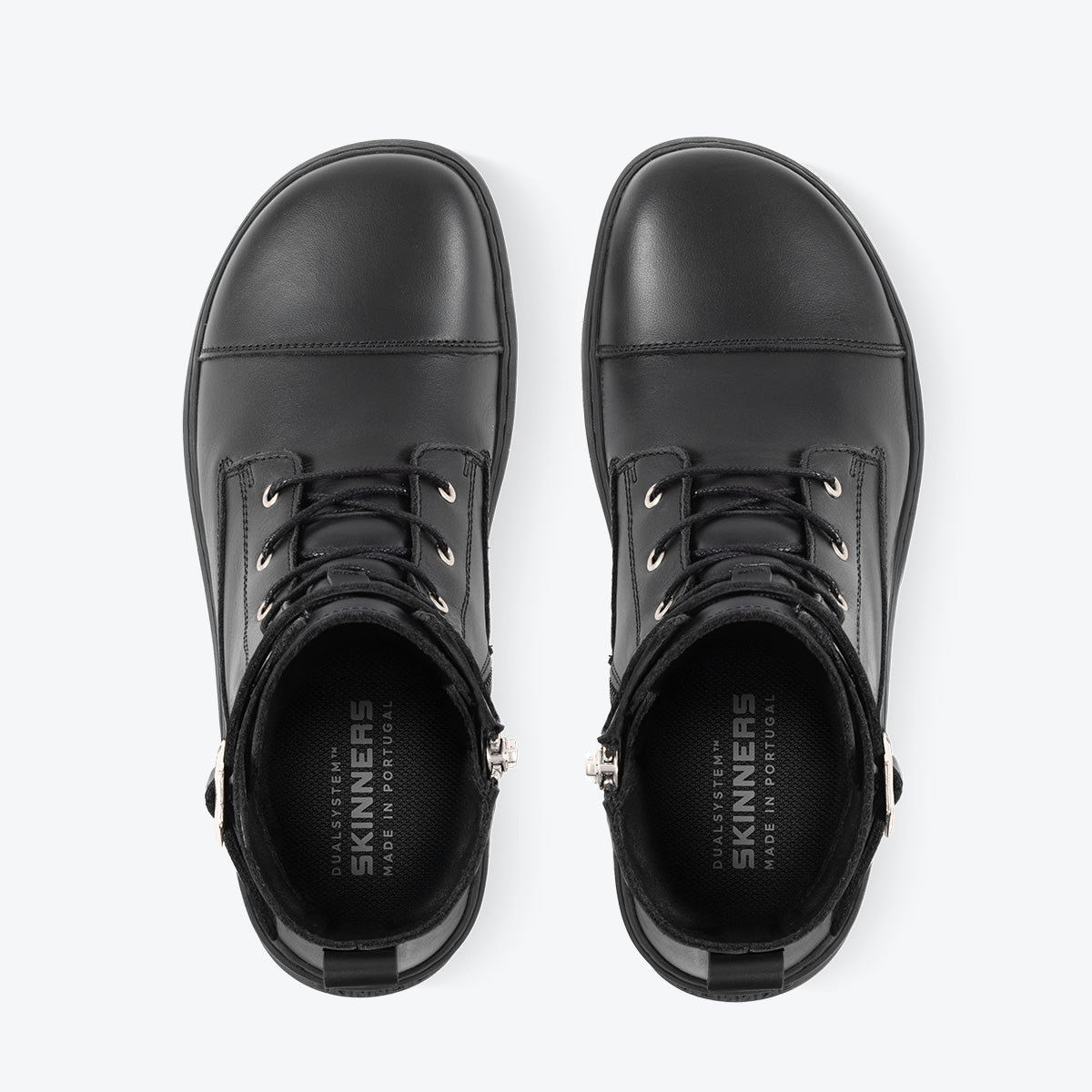 Par Skinners Nebula vinterstøvler i Black/Silver set ovenfra