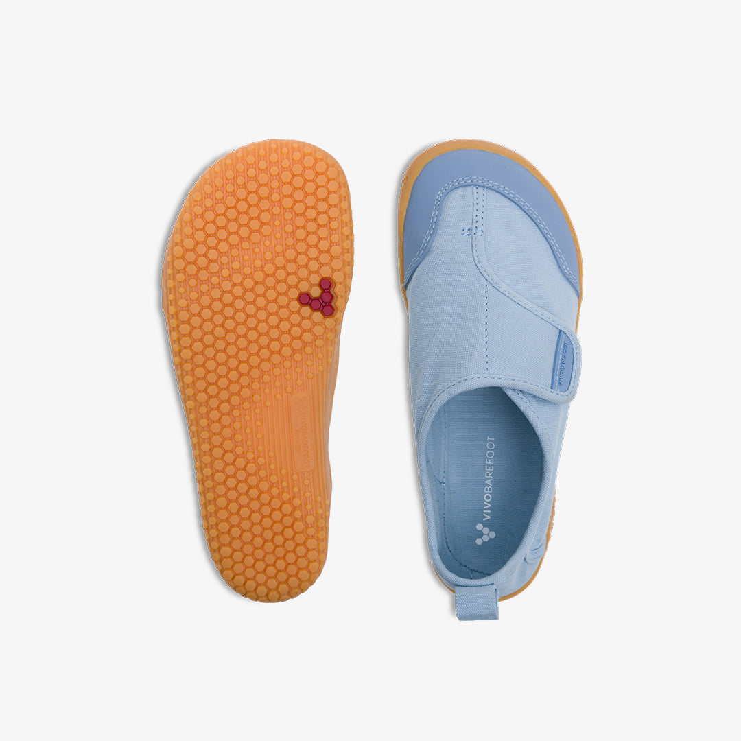 Vivobarefoot Gaia Kids barfods canvas børnesko til børn i farven rain washed, top