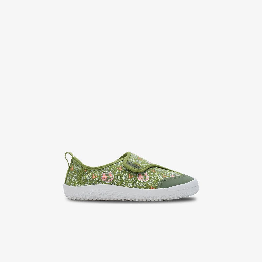 Vivobarefoot Gaia Toddlers barfods lærredsbørnesko til tumlinge i farven jungle green, yderside