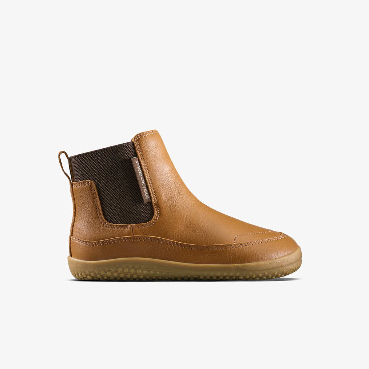 Vivobarefoot Gobi Chelsea Kids barfodssko til børn i acorn læder, set fra ydersiden