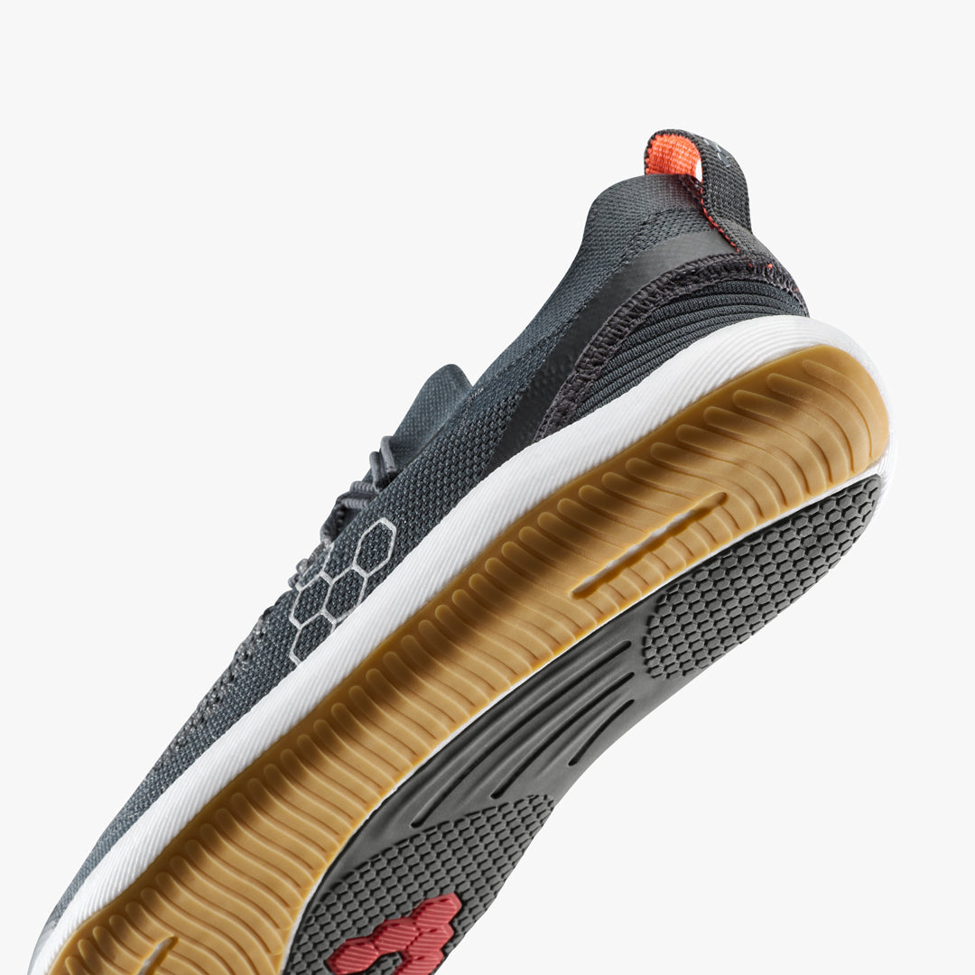 Vivobarefoot Primus Flow Knit Mens barfodssko til mænd i farven eclipse/gum, nærbillede