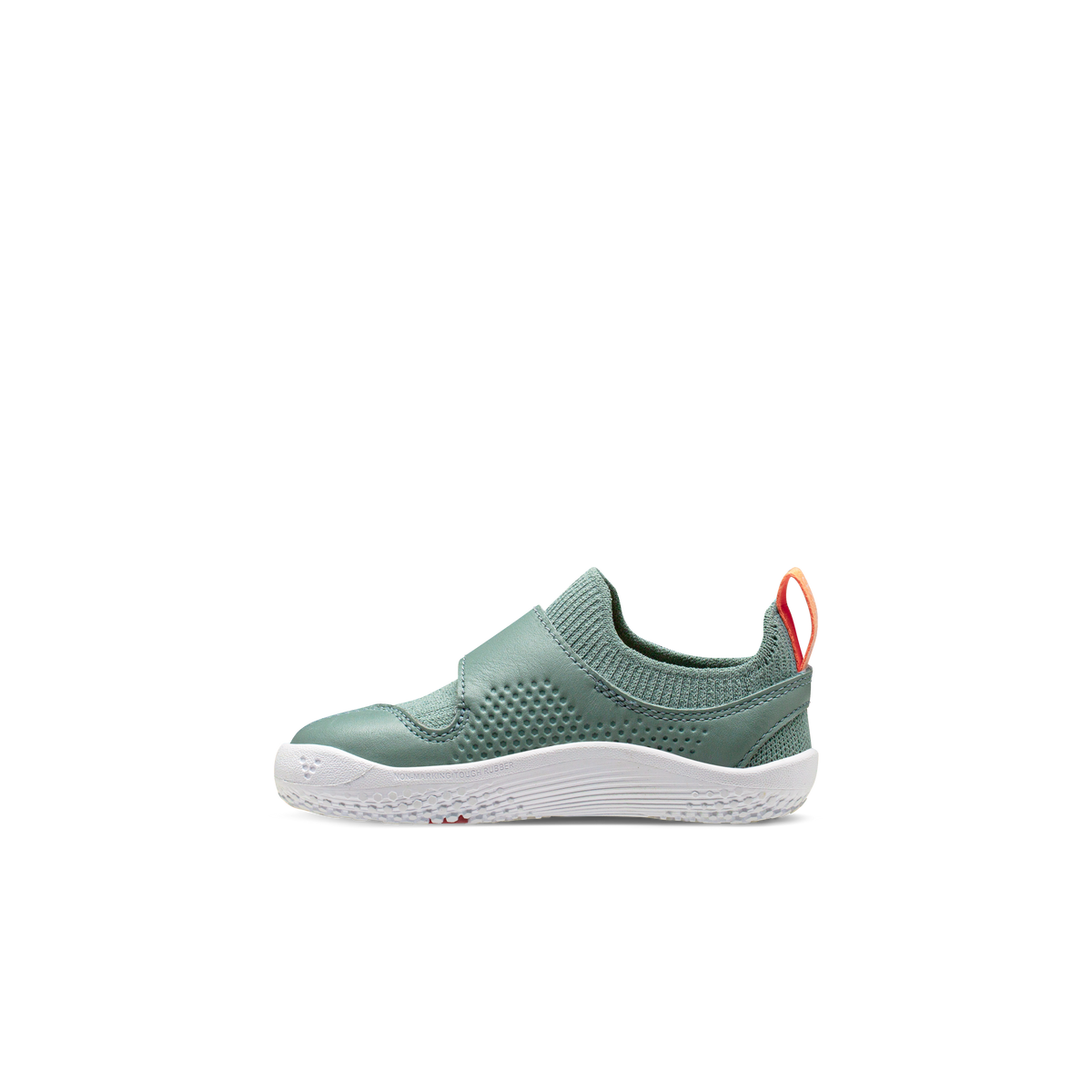 Sea Green sko fra indersiden med orange hælstrop