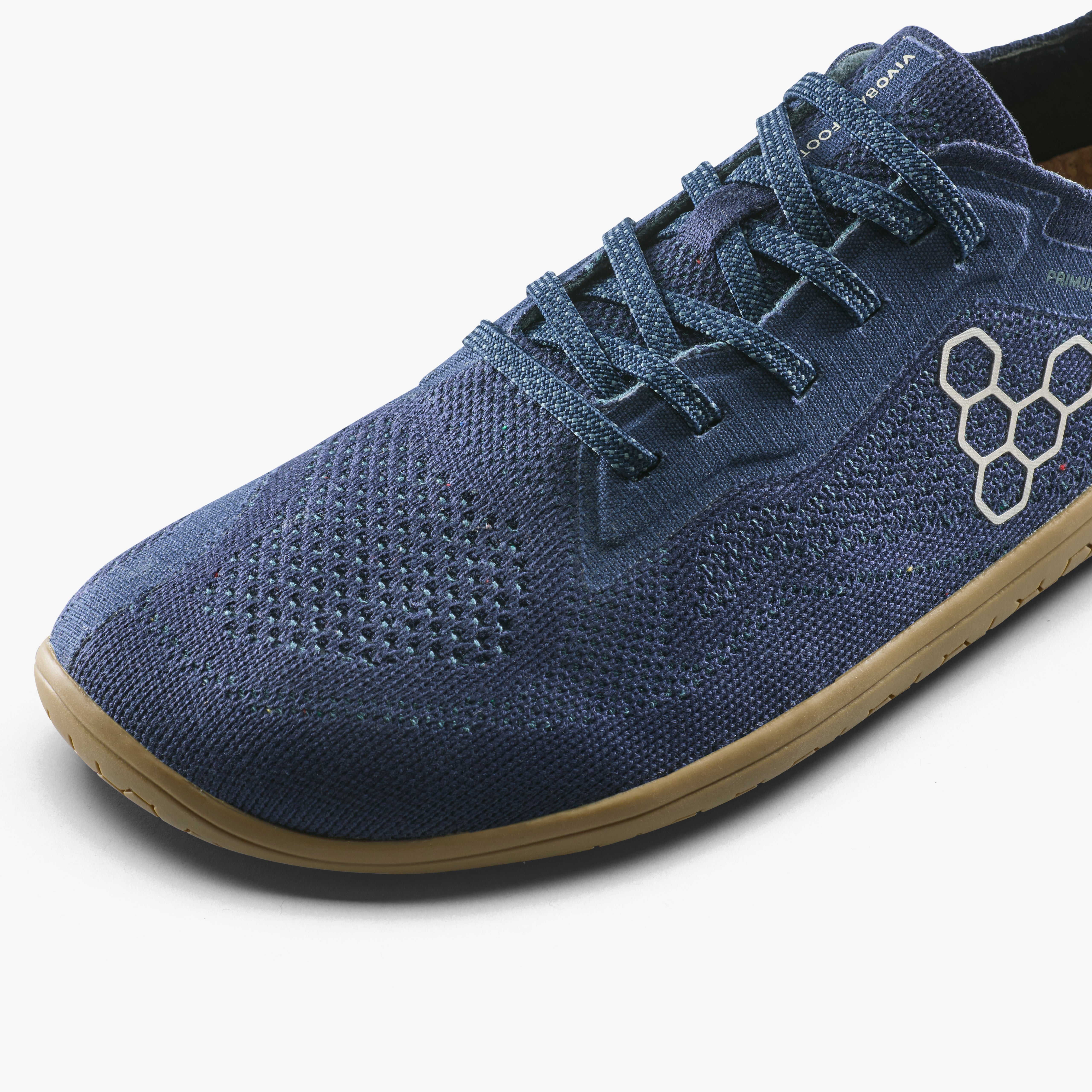 Vivobarefoot Primus Lite Knit Natural Mens barfodssko til mænd i farven deep ocean, nærbillede