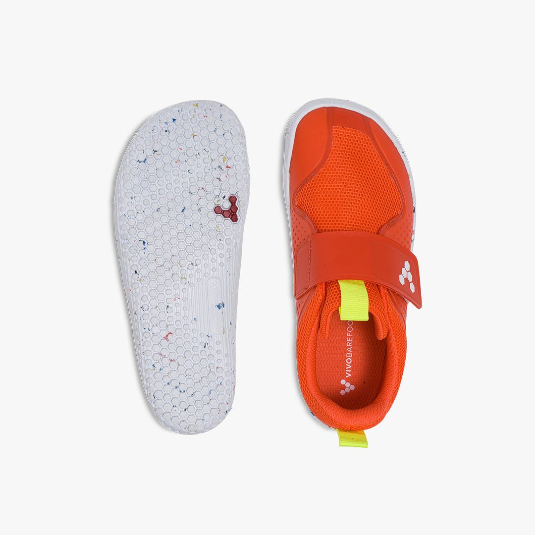 Vivobarefoot Primus Sport III Kids barfods træningssko til børn i farven tomato, top