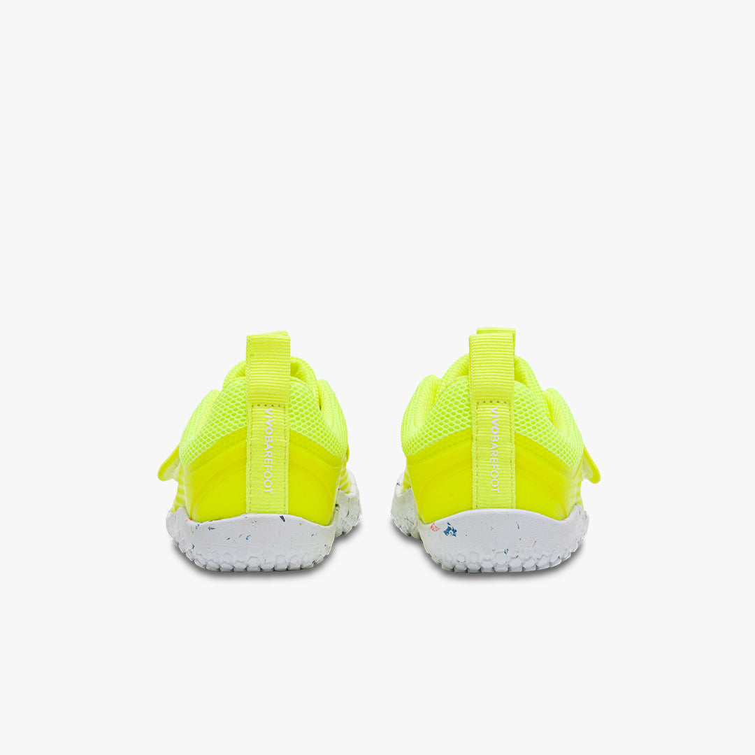 Vivobarefoot Primus Sport III Preschool barfods træningssko til børn i farven lemon zest, bagfra