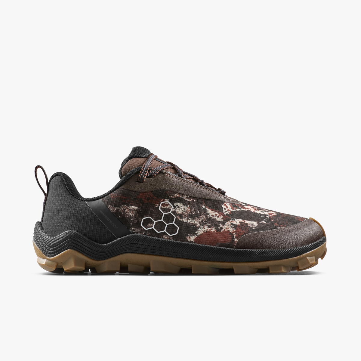 Vivobarefoot Primus Trail Flow WP i Mole Print, vandtæt barfodssko til mænd set fra ydersiden