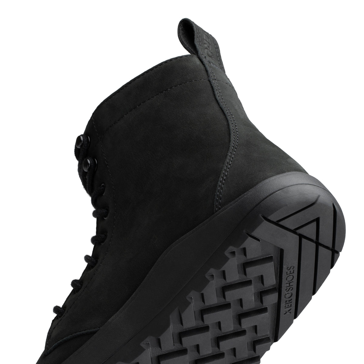 Xero Shoes Breckenridge barfodssko til dame i farven Black, detalje af hælen