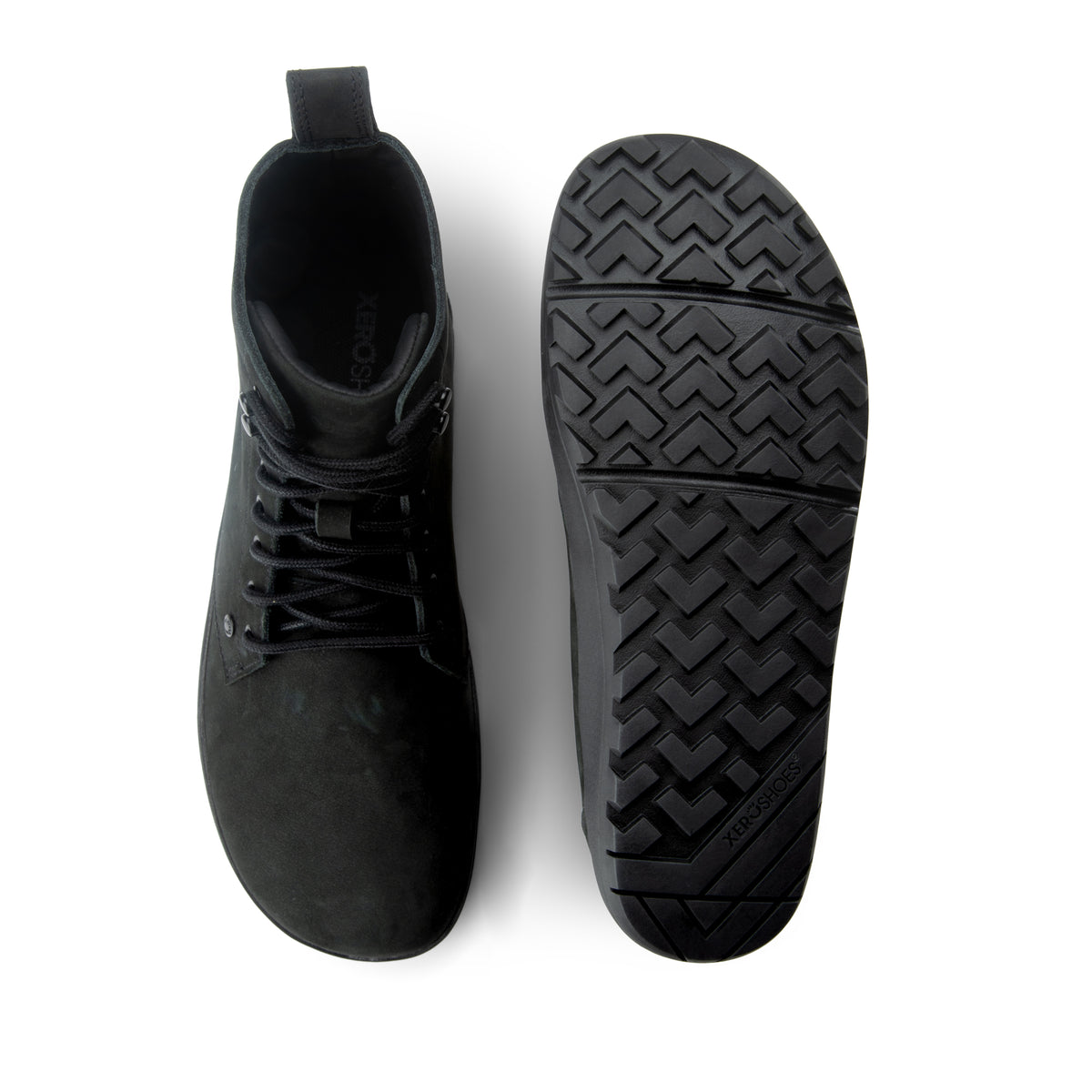 Xero Shoes Breckenridge barfodssko til dame i farven Black, set ovenfra og fra sålen