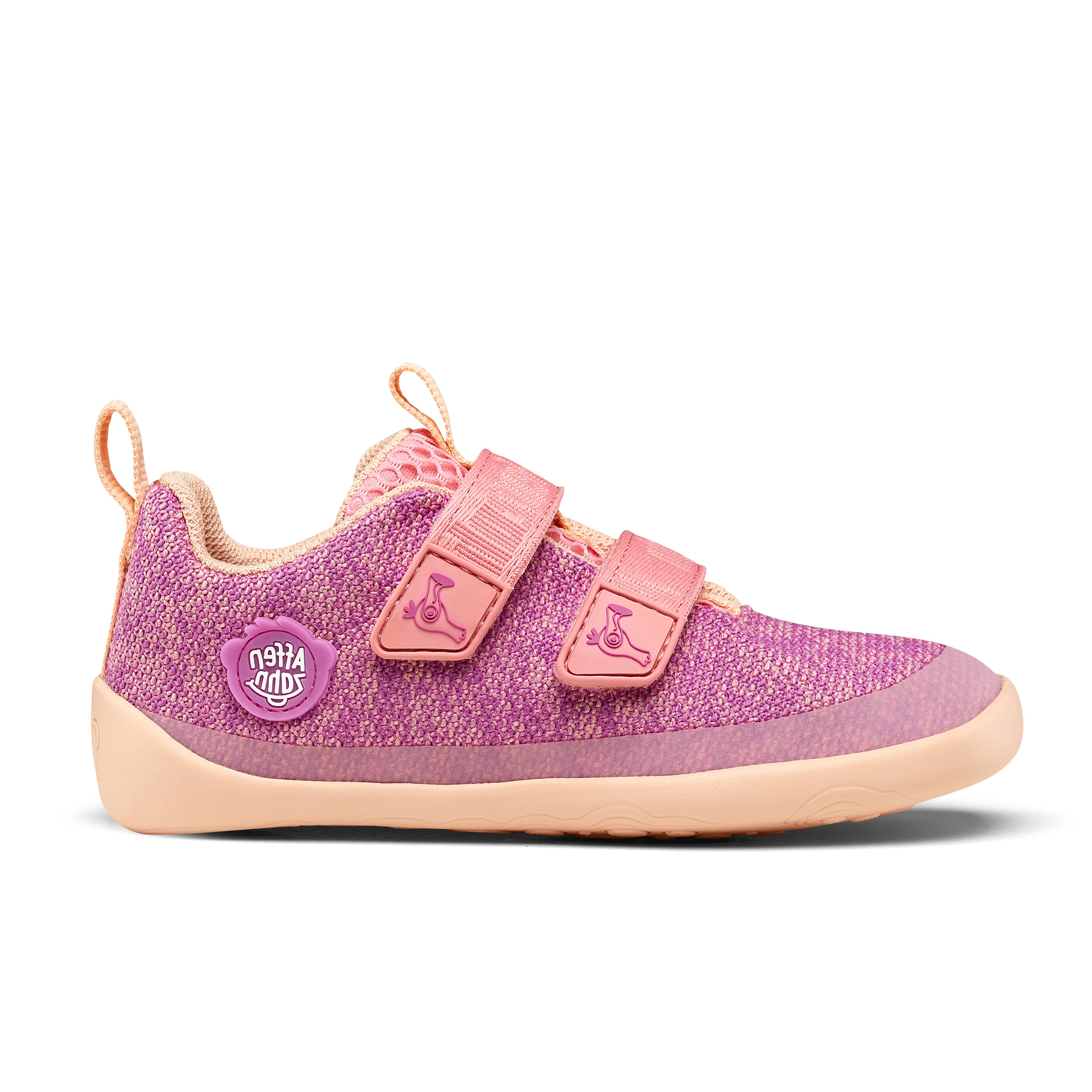 Affenzahn Knit Happy barfods sneakers til børn i farven flamingo, yderside