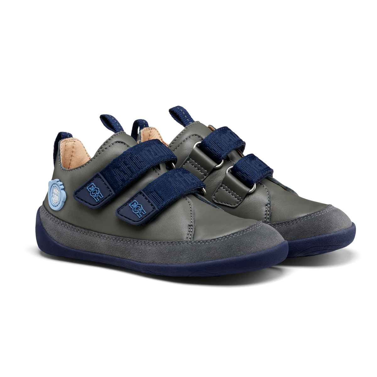 Affenzahn Leather Buddy barfods overgangssko til børn i farven bear / darker blue, par