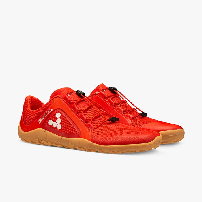 Vivobarefoot Primus Trail II FG Womens barfods trailsko til kvinder i farven fiery coral, par