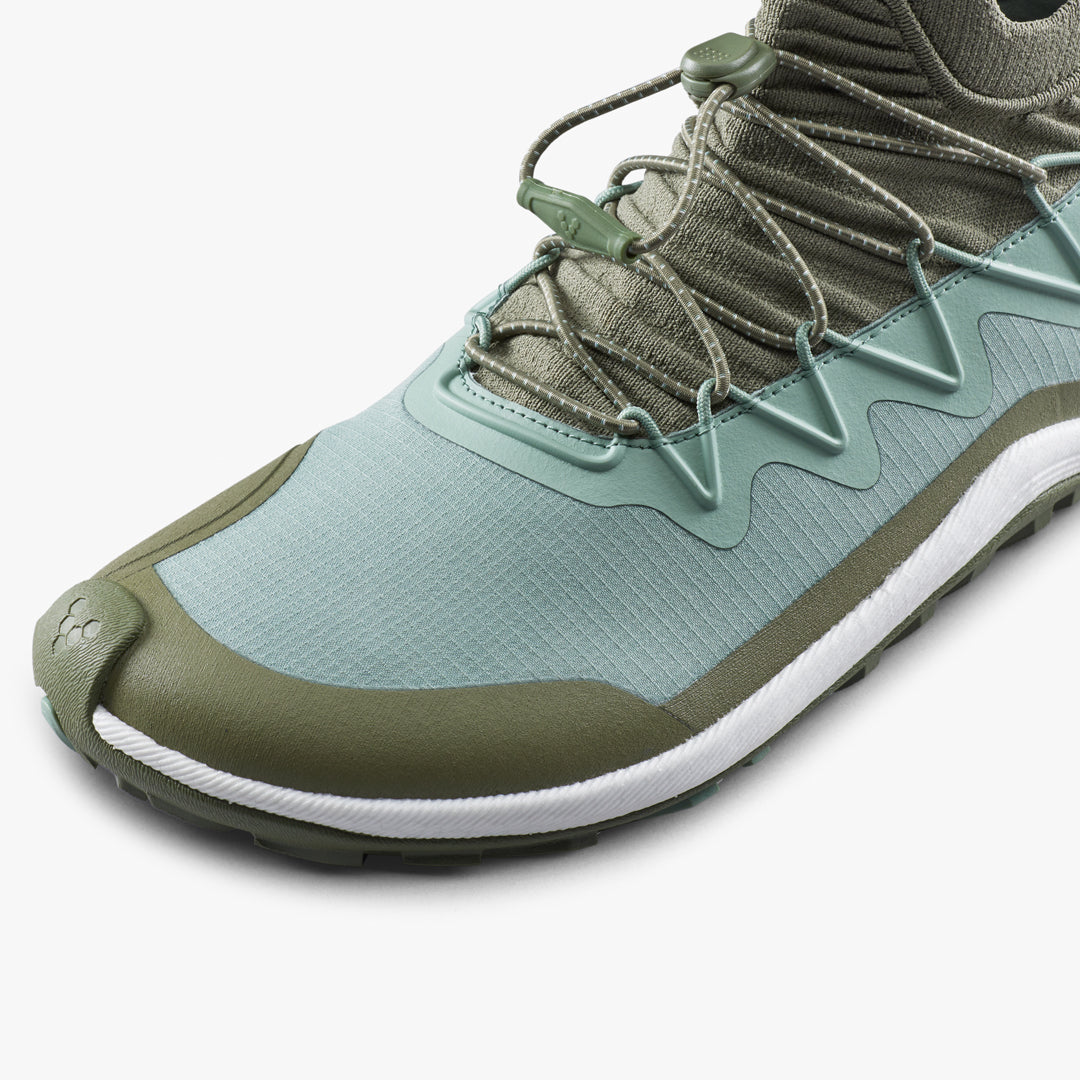 Vivobarefoot Primus Trail Flow Mid II Mens – Glacial Green – Closeup1