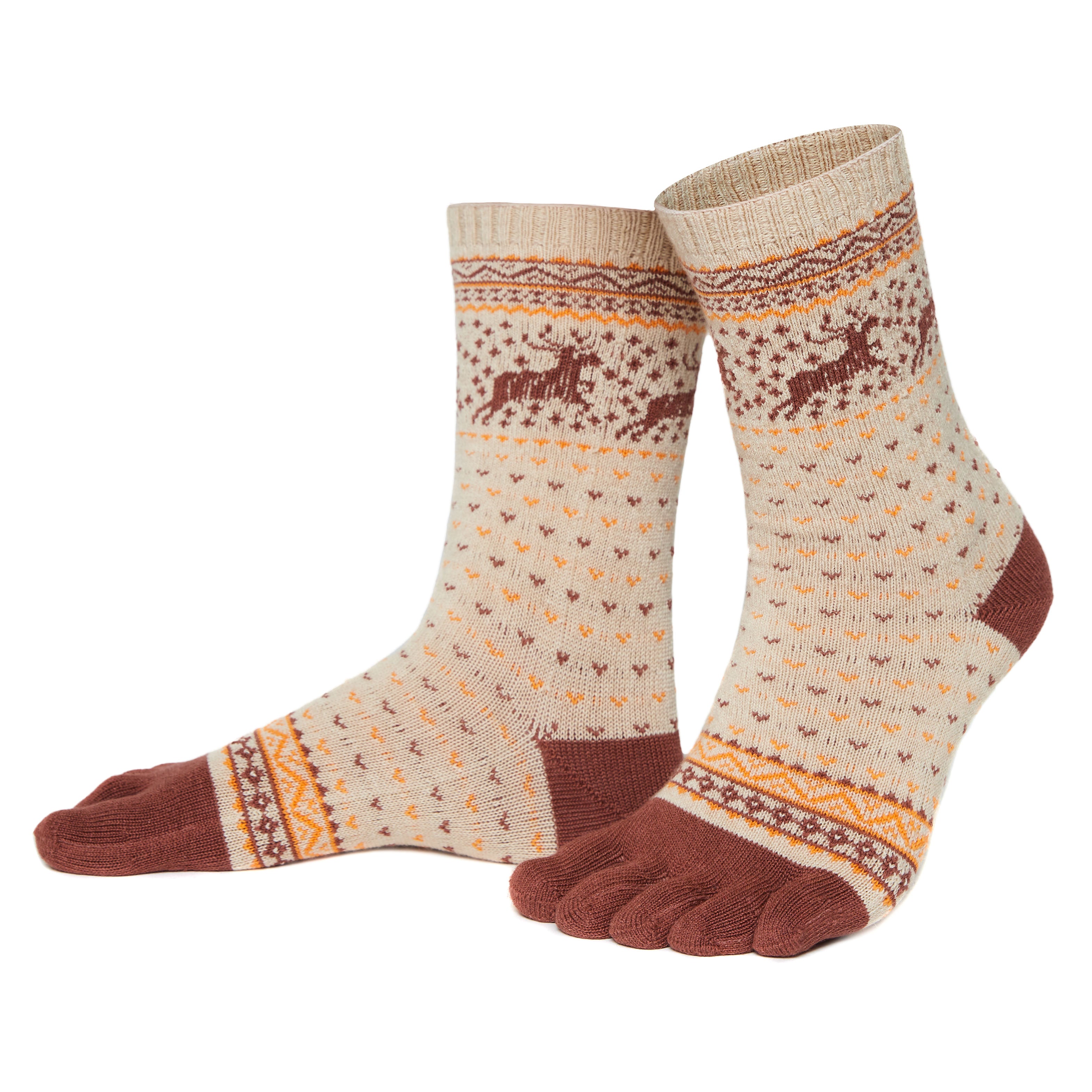 Knitido Hossa – Warm merino toe socks – Beige / Brown