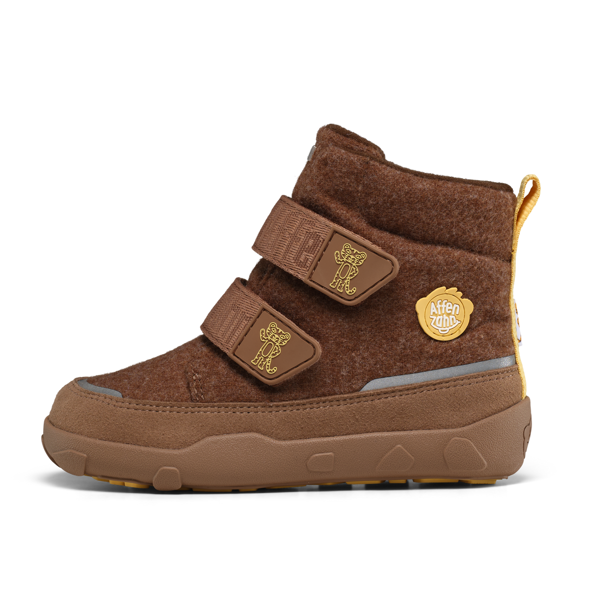 Affenzahn Winter Boot Wool Comfy Tiger, brun barfodsstøvle i uld set fra ydersiden