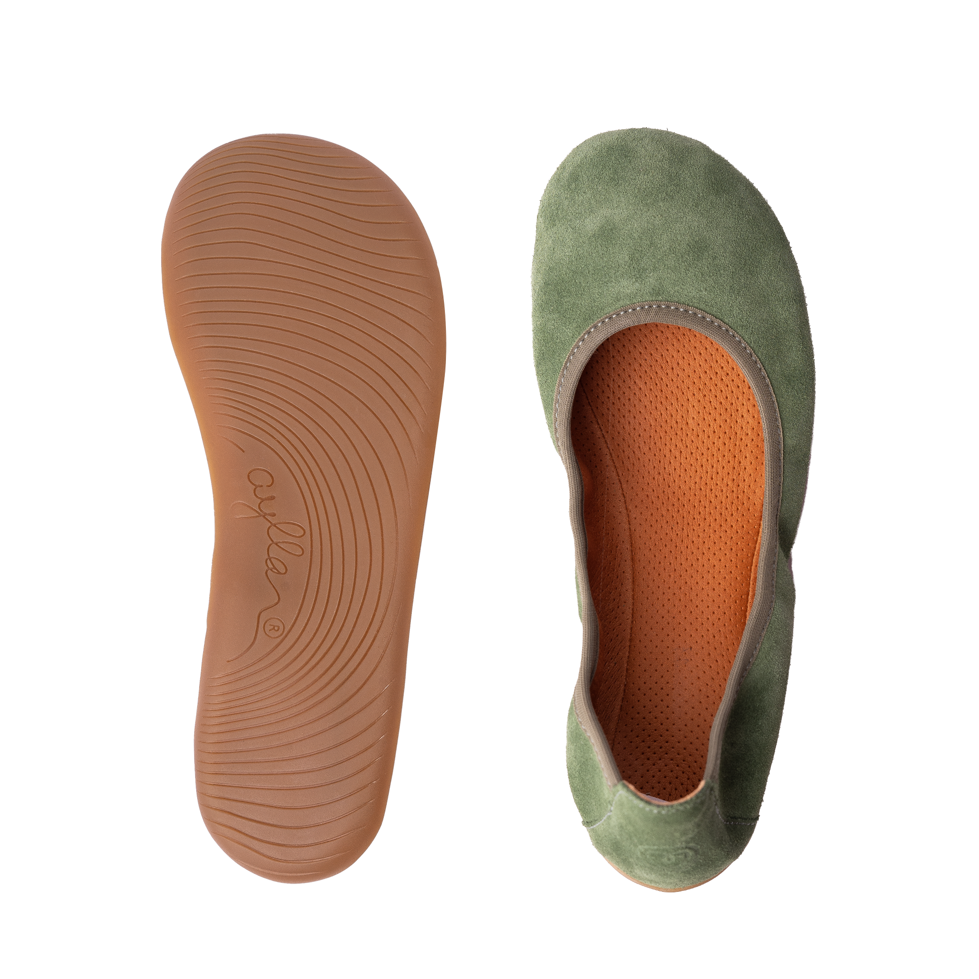 Aylla Ballerina barfods ballerinaer til kvinder i farven moss green, top