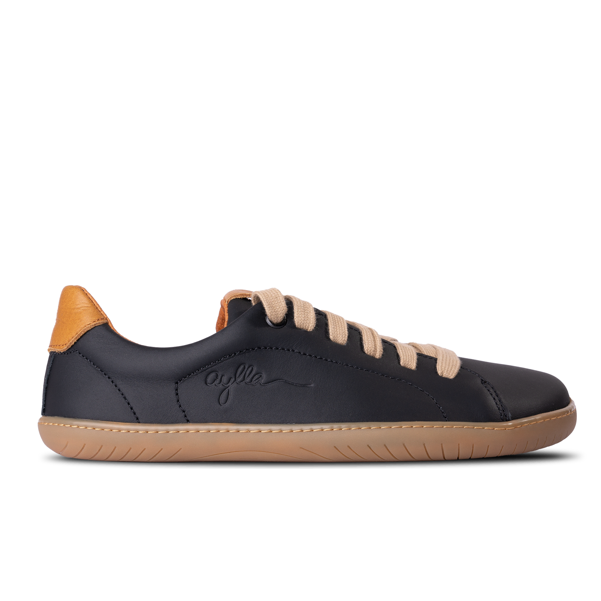 Aylla Keck Womens barfods sneakers i læder til kvinder i farven black, yderside