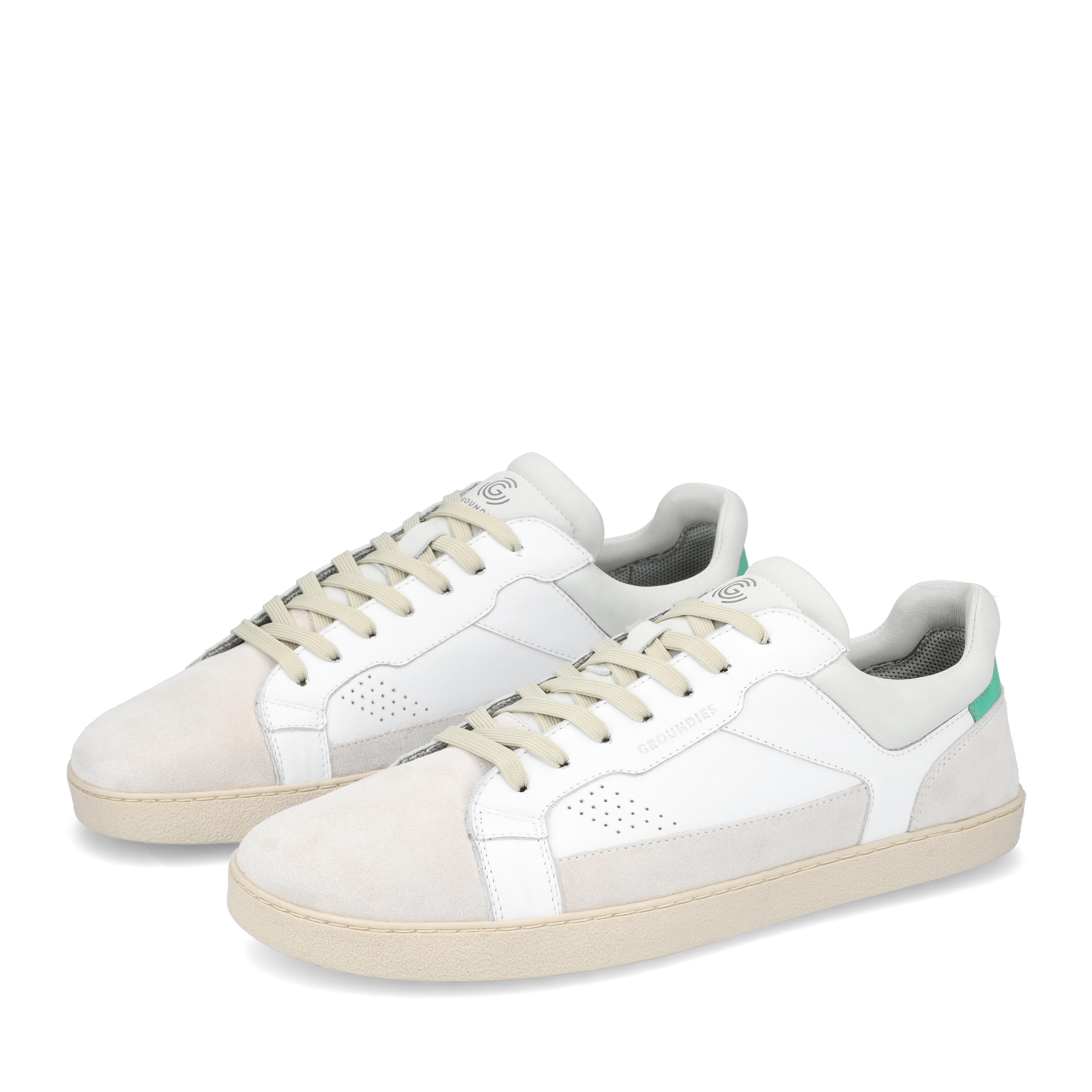 Groundies Court Men barfods sneakers til mænd i farven white / green, par