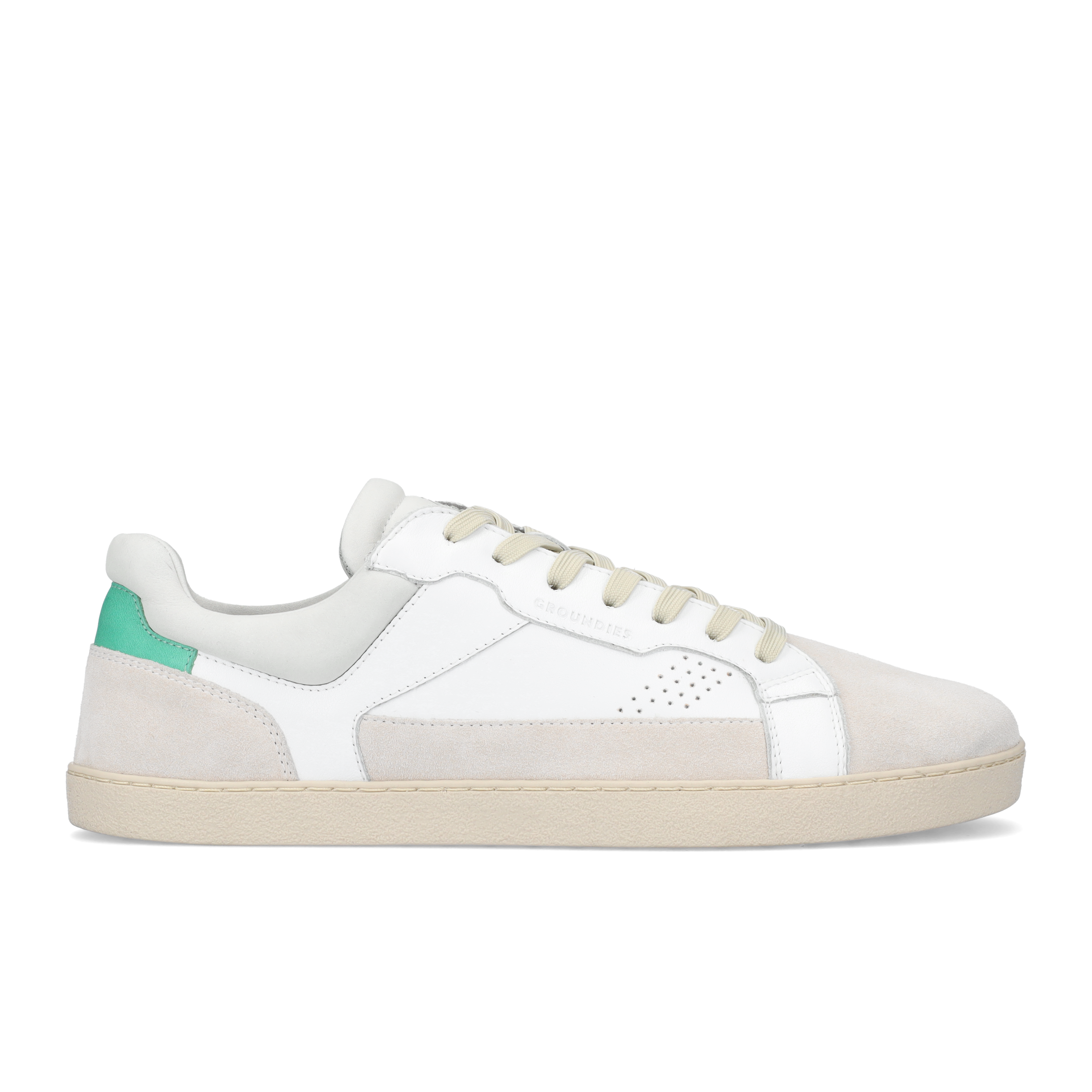 Groundies Court Men barfods sneakers til mænd i farven white / green, yderside