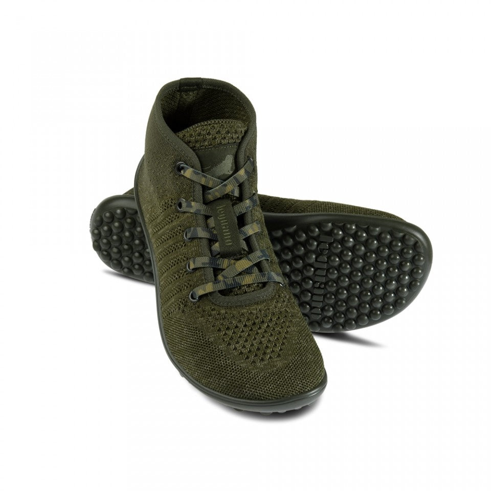 Leguano Go: barfods high-top sneakers til kvinder og mænd i farven olive green, par