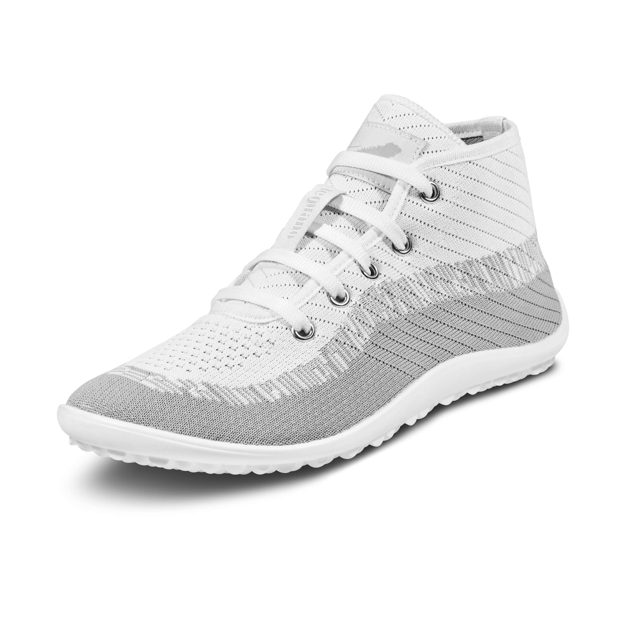 Leguano Stream barfods high ankle sneakers til kvinder og mænd i farven white, vinklet