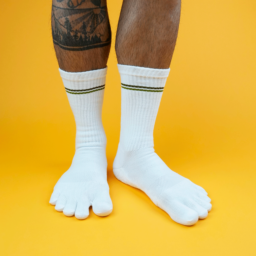 My Foot Function Toe Socks - Crew Length - White &amp; Green 