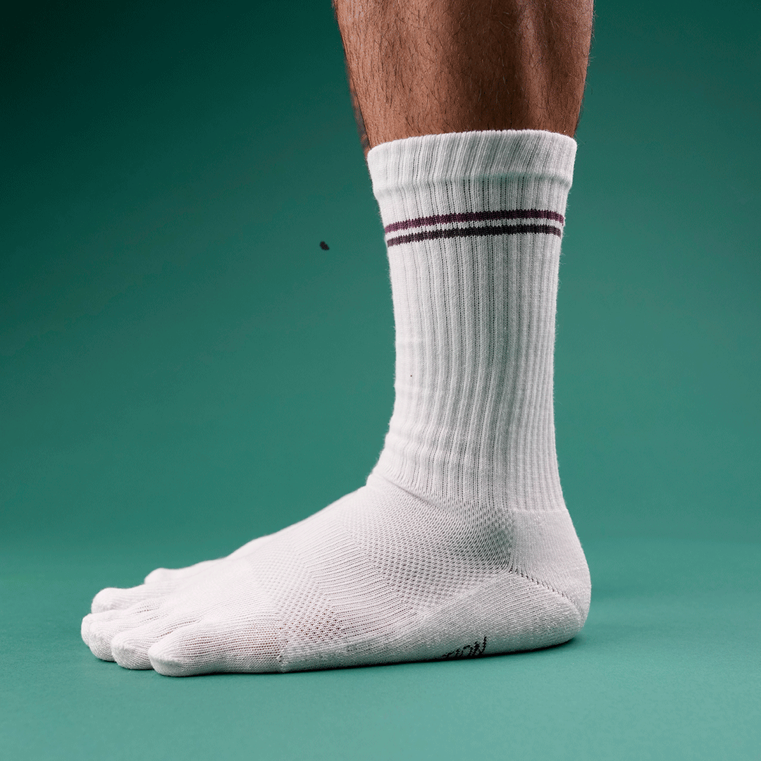 My Foot Function Toe Socks - Crew Length - White &amp; Purple