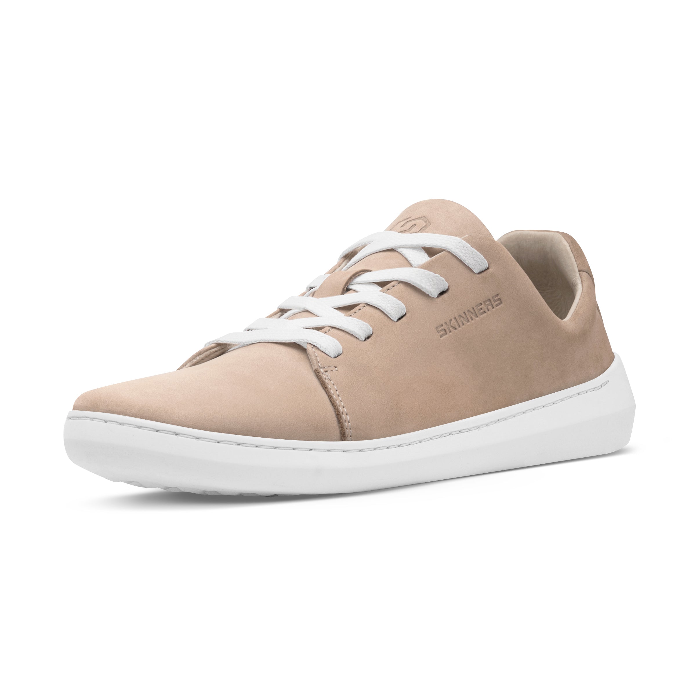 Mærkbare Walker barfods sneakers til kvinder og mænd i farven beige / white, vinklet