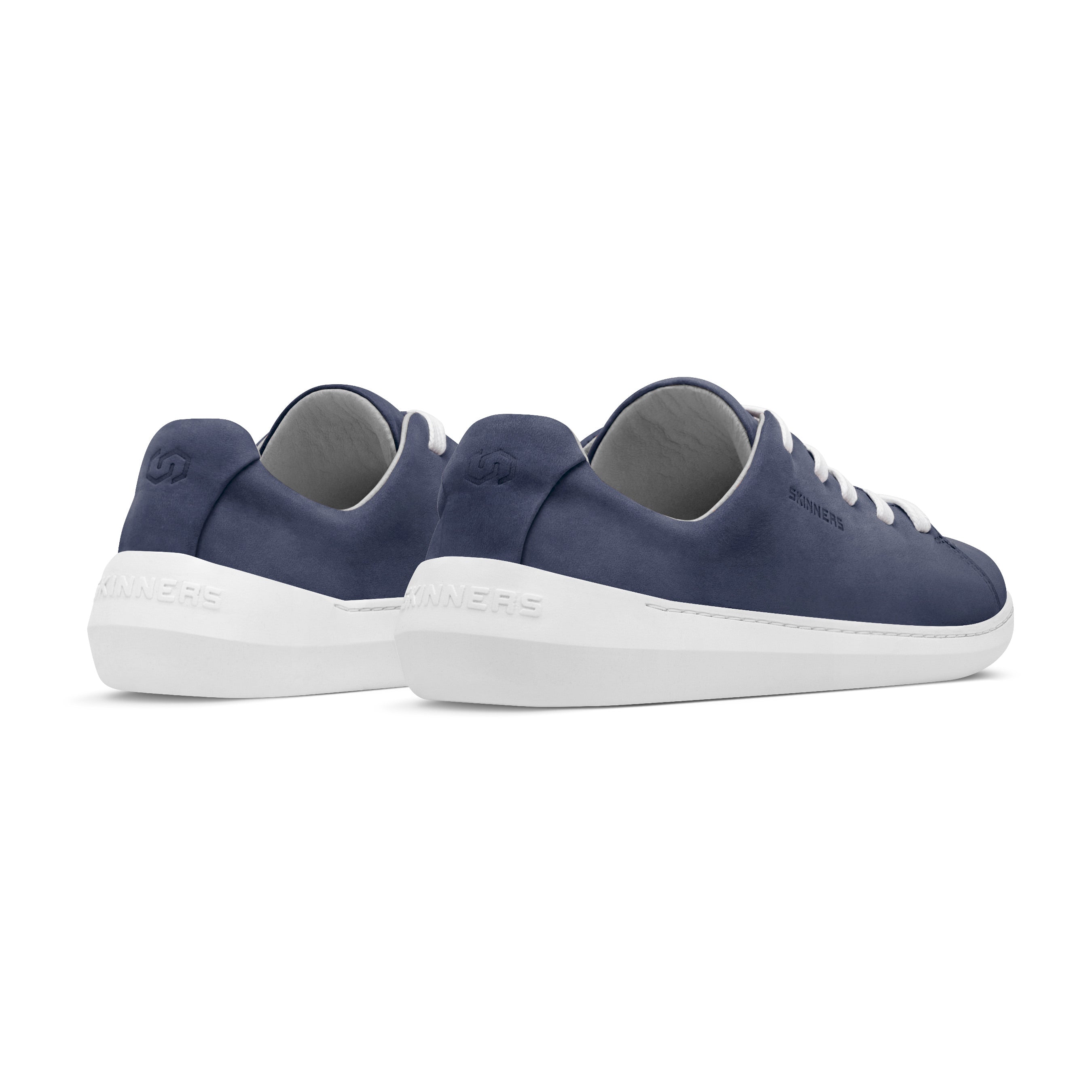 Mærkbare Walker barfods sneakers til kvinder og mænd i farven navy / white, bagfra