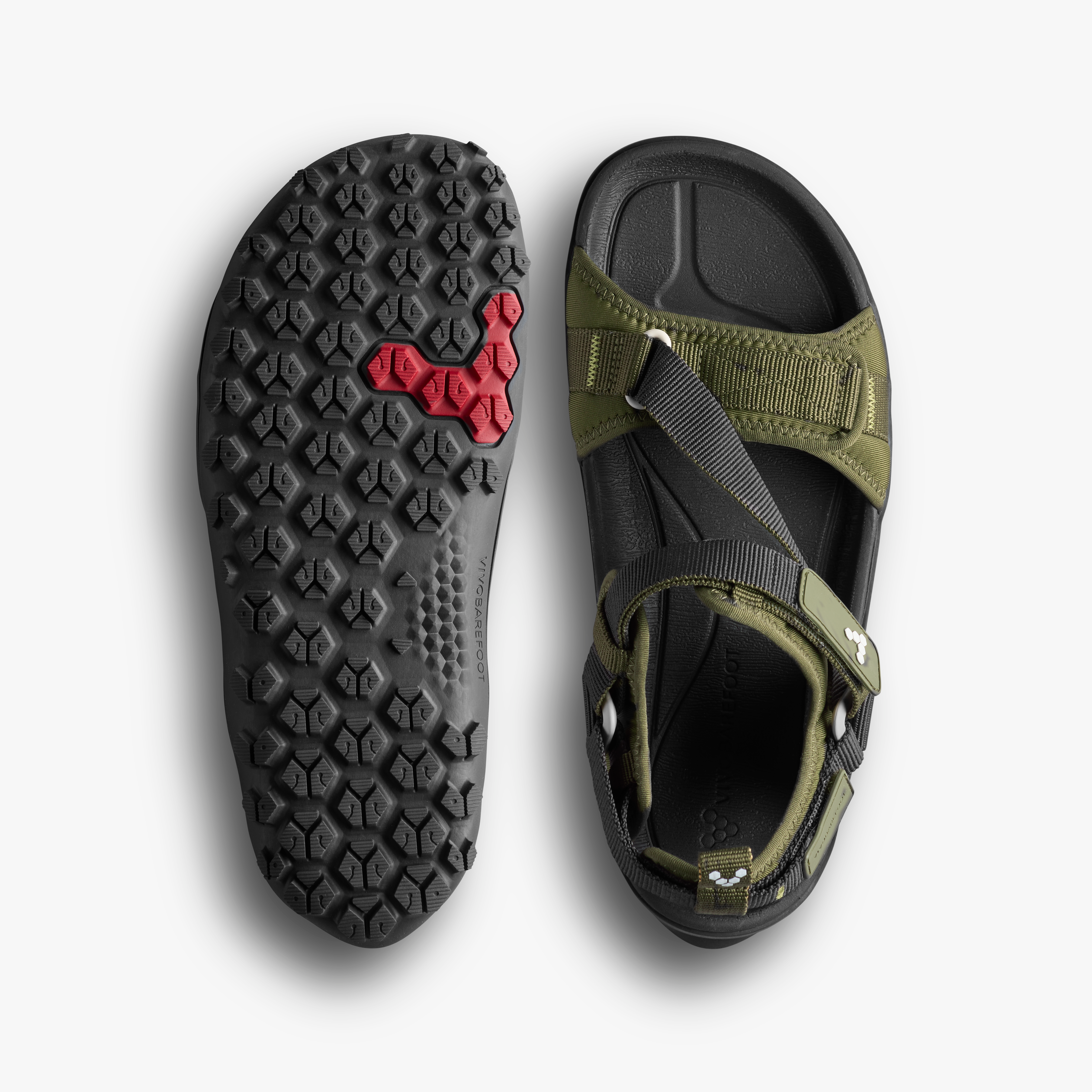 Vivobarefoot Tracker Ora Sandal Womens – Dark Olive, sål og top