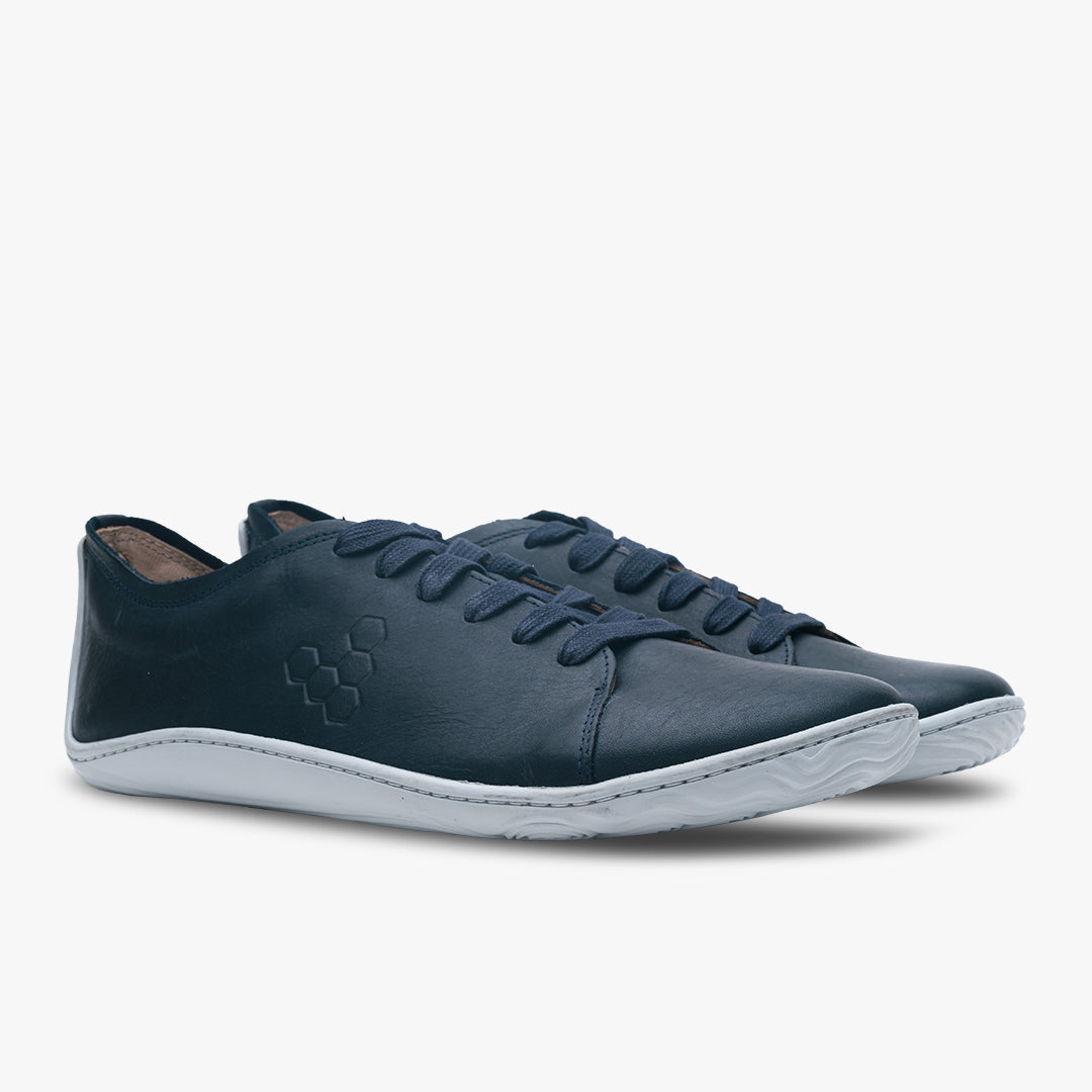 Vivobarefoot Addis Mens barfods lædersko til mænd i farven navy / white, par