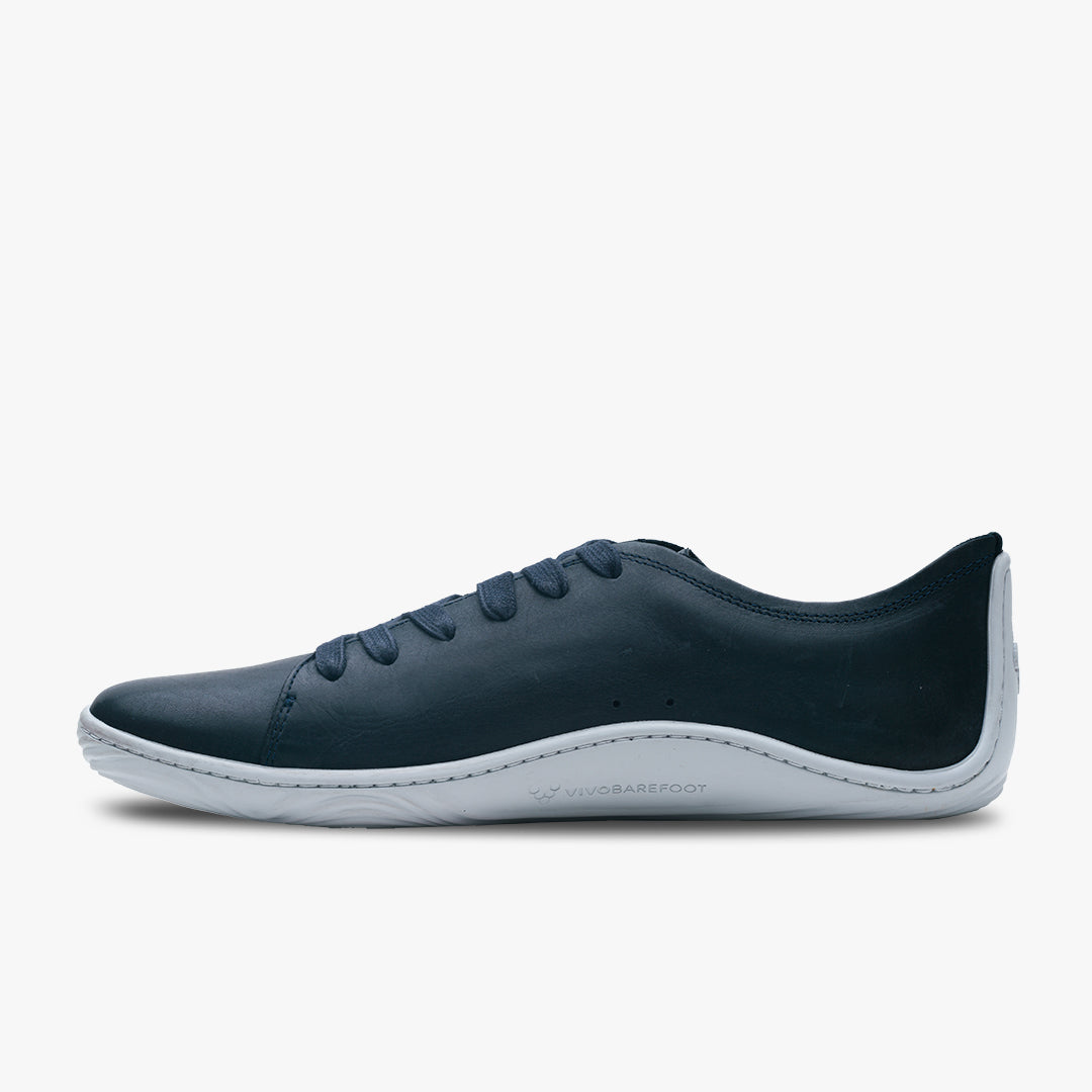 Vivobarefoot Addis Mens barfods lædersko til mænd i farven navy / white, inderside