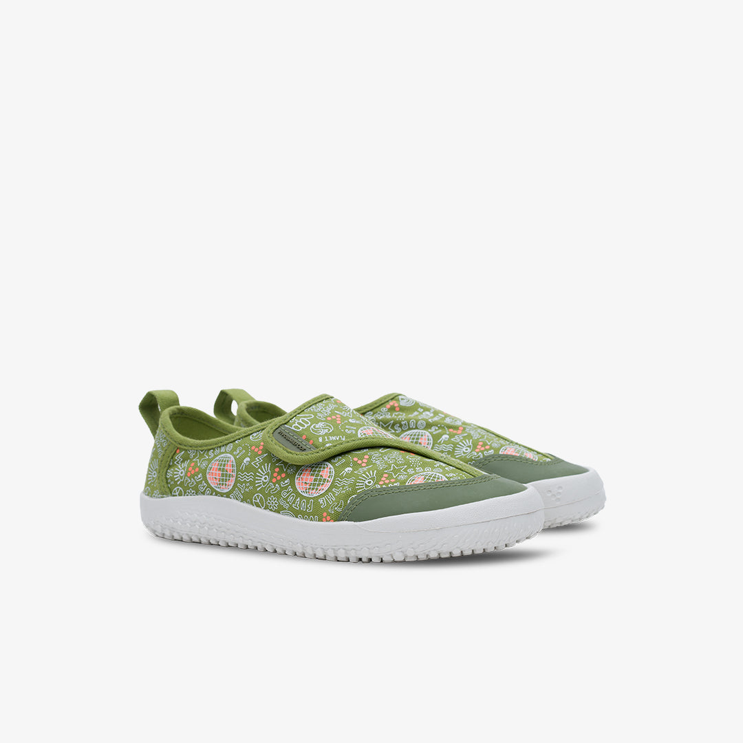 Vivobarefoot Gaia Kids barfods canvas børnesko til børn i farven jungle green, par