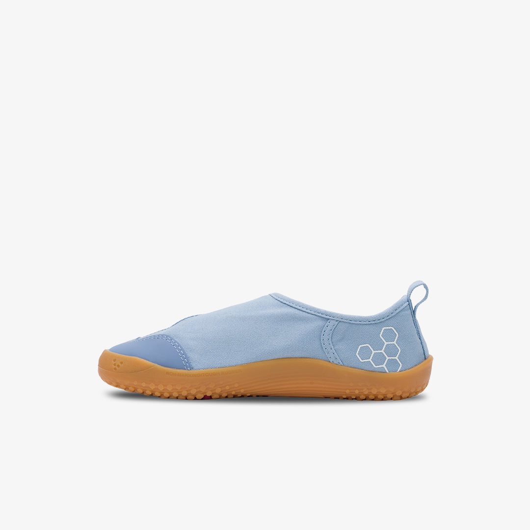 Vivobarefoot Gaia Kids barfods canvas børnesko til børn i farven rain washed, inderside