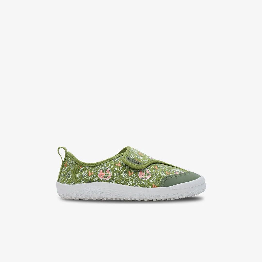 Vivobarefoot Gaia Preschool barfods kanvas børnesko til børn i farven jungle green, yderside