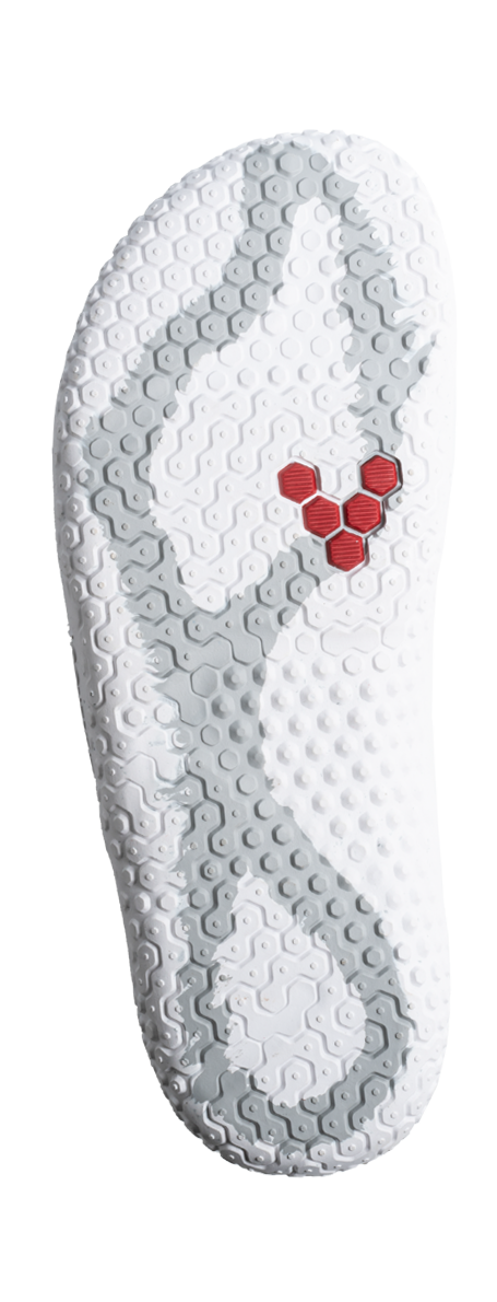 Sål af Vivobarefoot Motus Strength Womens i Bright White / Grey, designet til naturlig fodbevægelse og forstærket greb, ideel til funktionel træning.