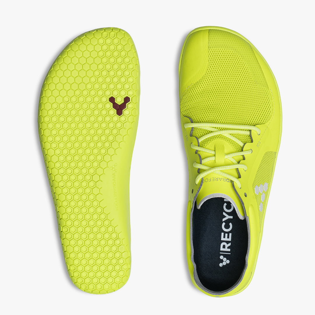 Vivobarefoot Primus Lite III Recycled Womens barfods træningssko til kvinder i farven safety yellow, top