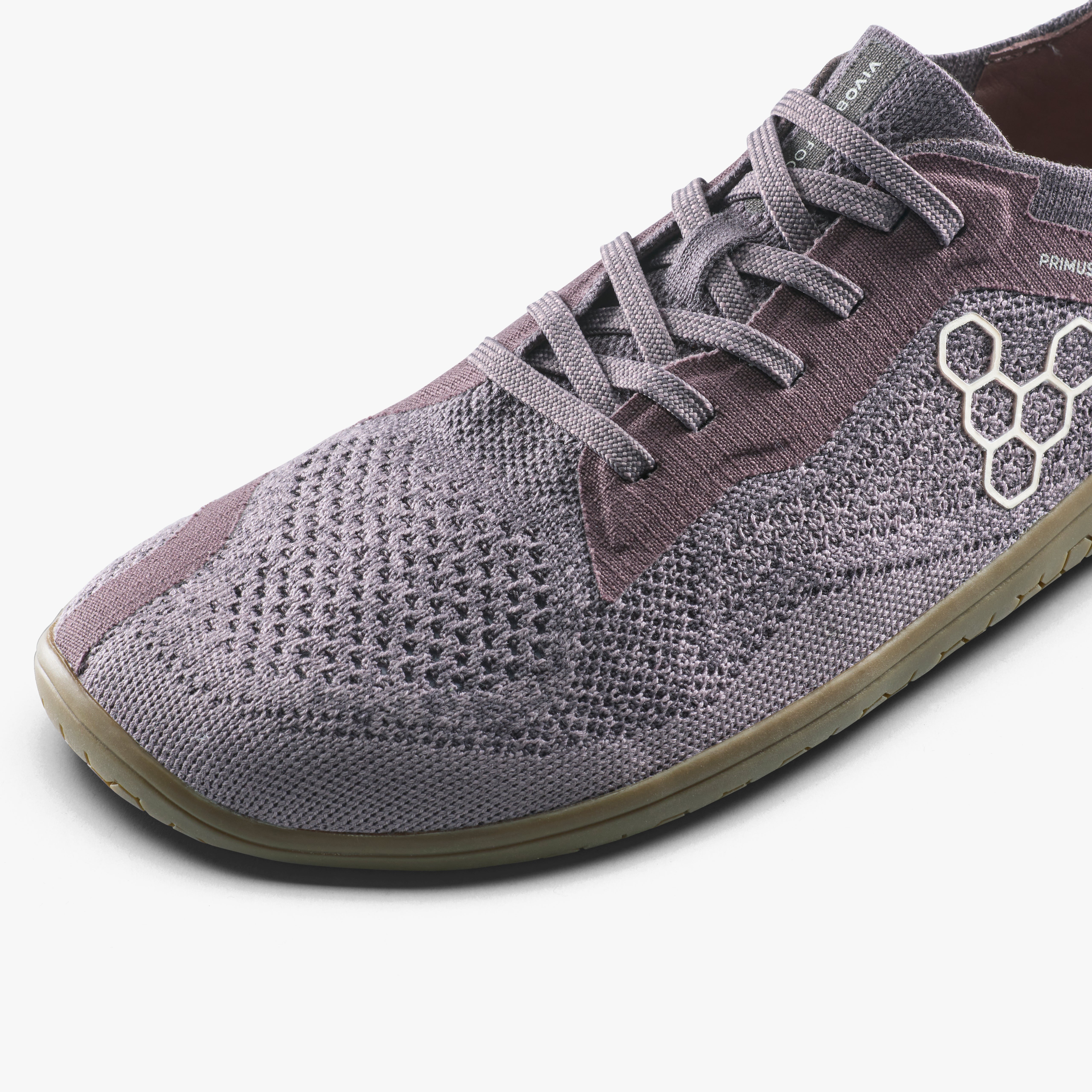Vivobarefoot Primus Lite Knit Natural Mens barfodssko til mænd i farven dark gull gray, nærbillede