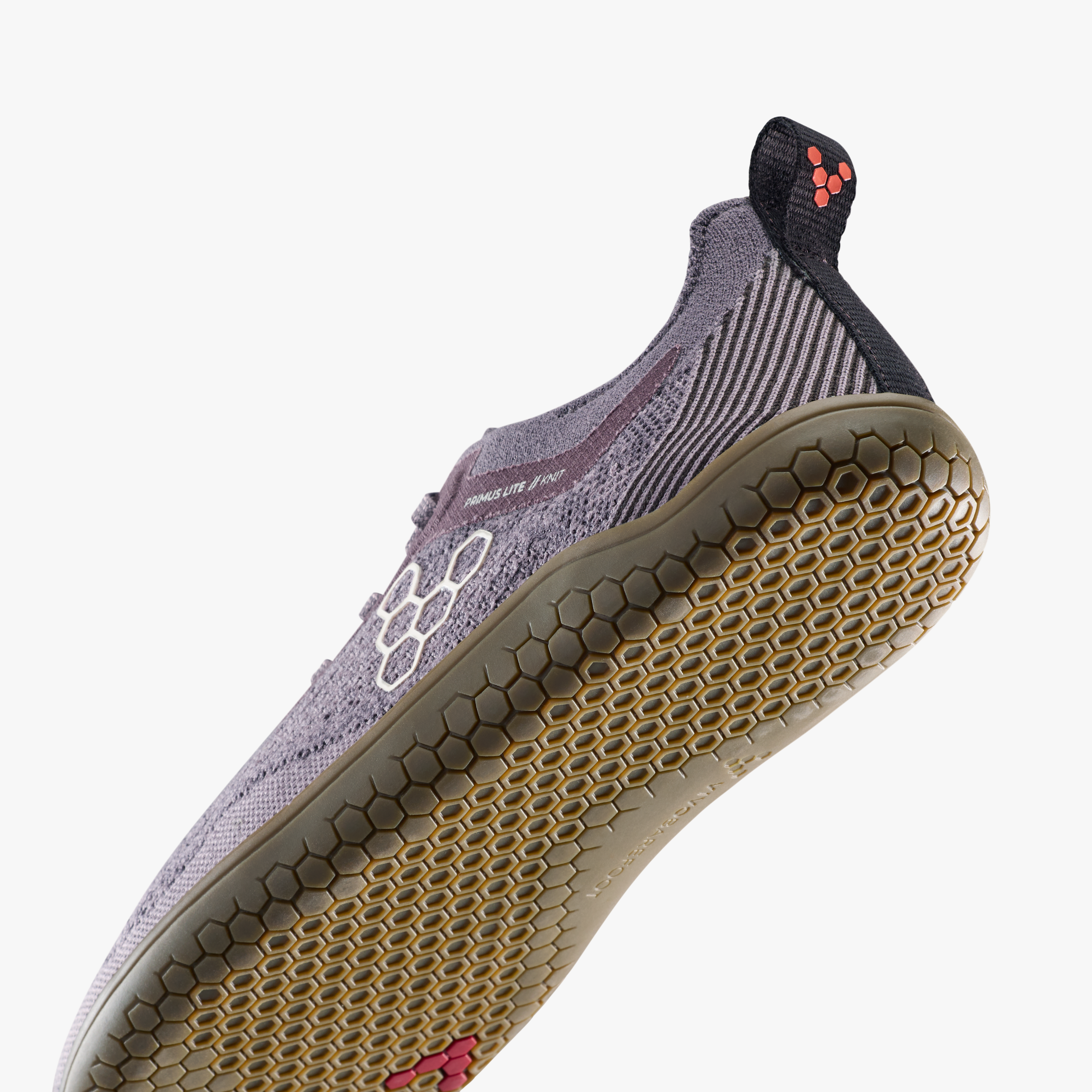 Vivobarefoot Primus Lite Knit Natural Mens barfodssko til mænd i farven dark gull gray, nærbillede