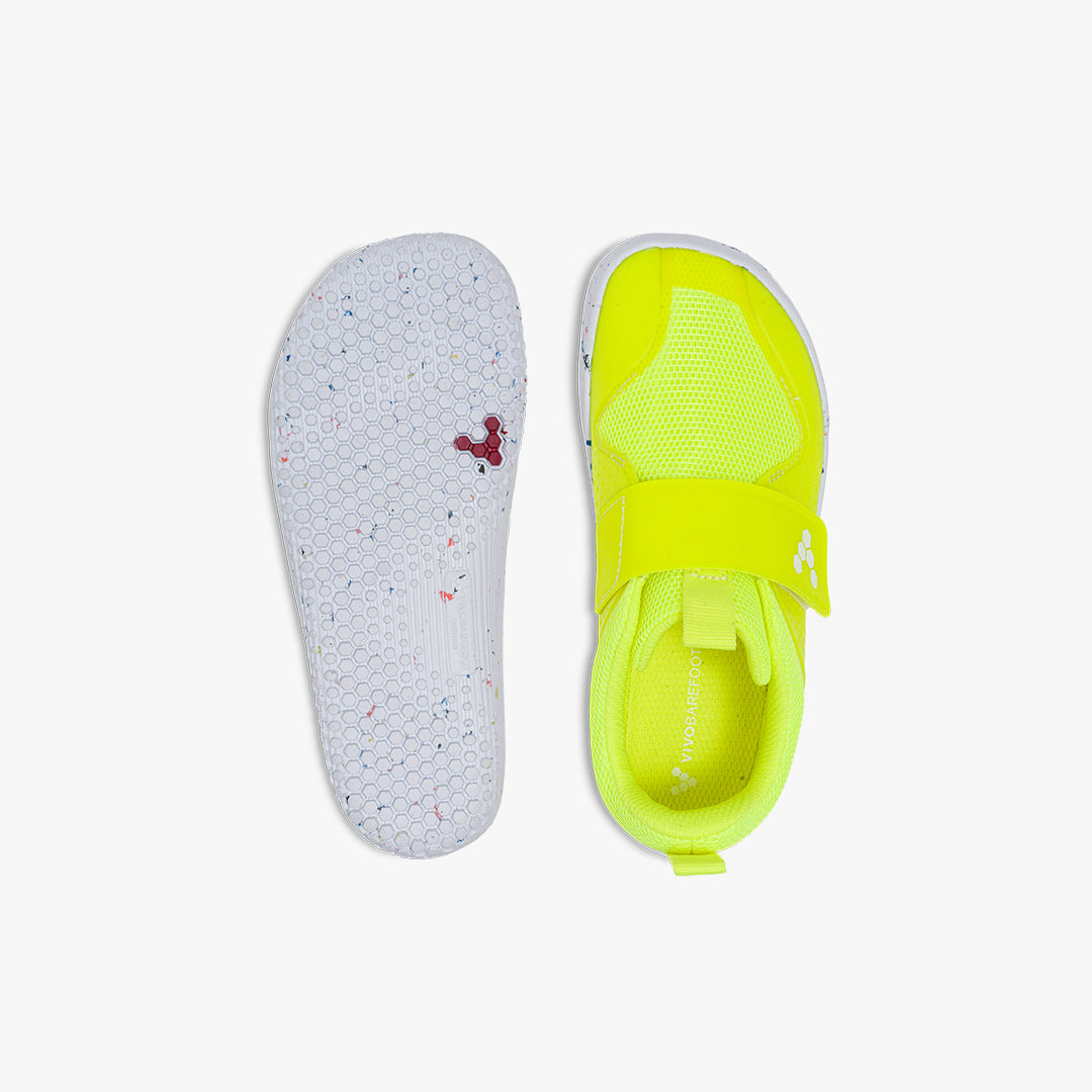 Vivobarefoot Primus Sport III Preschool barfods træningssko til børn i farven lemon zest, top