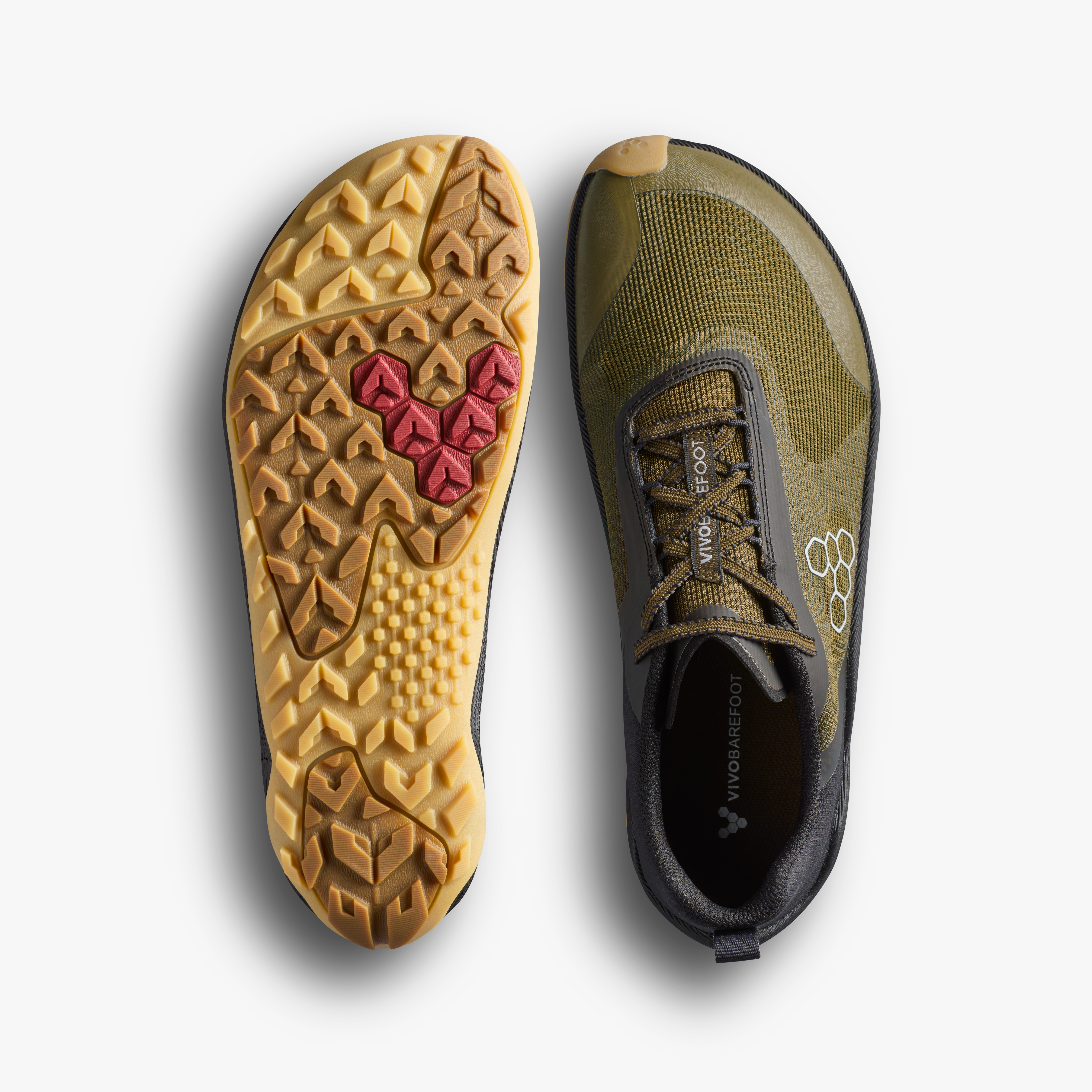 Vivobarefoot Primus Trail Flow Mens barfodssko til mænd i farven dark olive/gum, sål og top