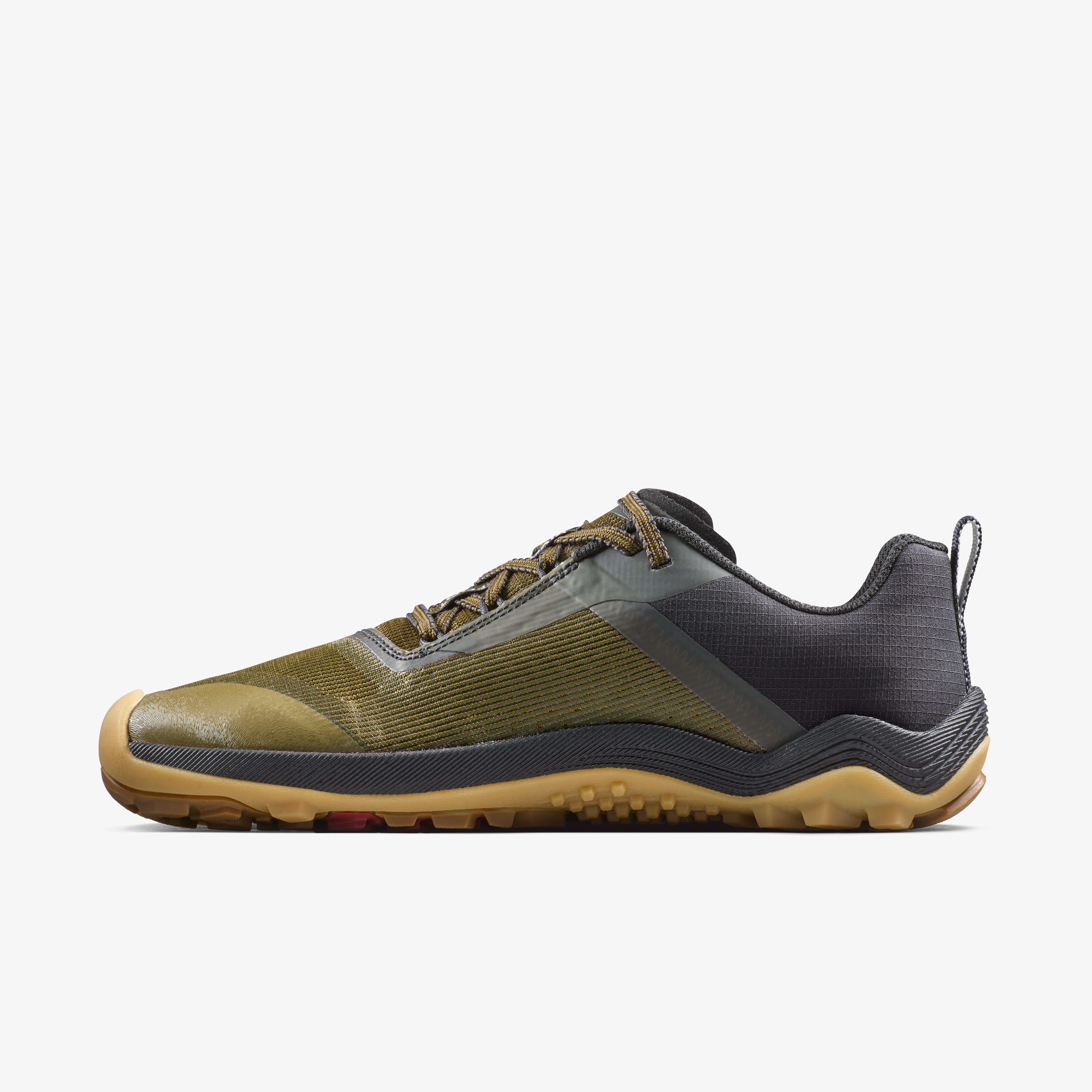 Vivobarefoot Primus Trail Flow Mens barfodssko til mænd i farven dark olive/gum, inderside