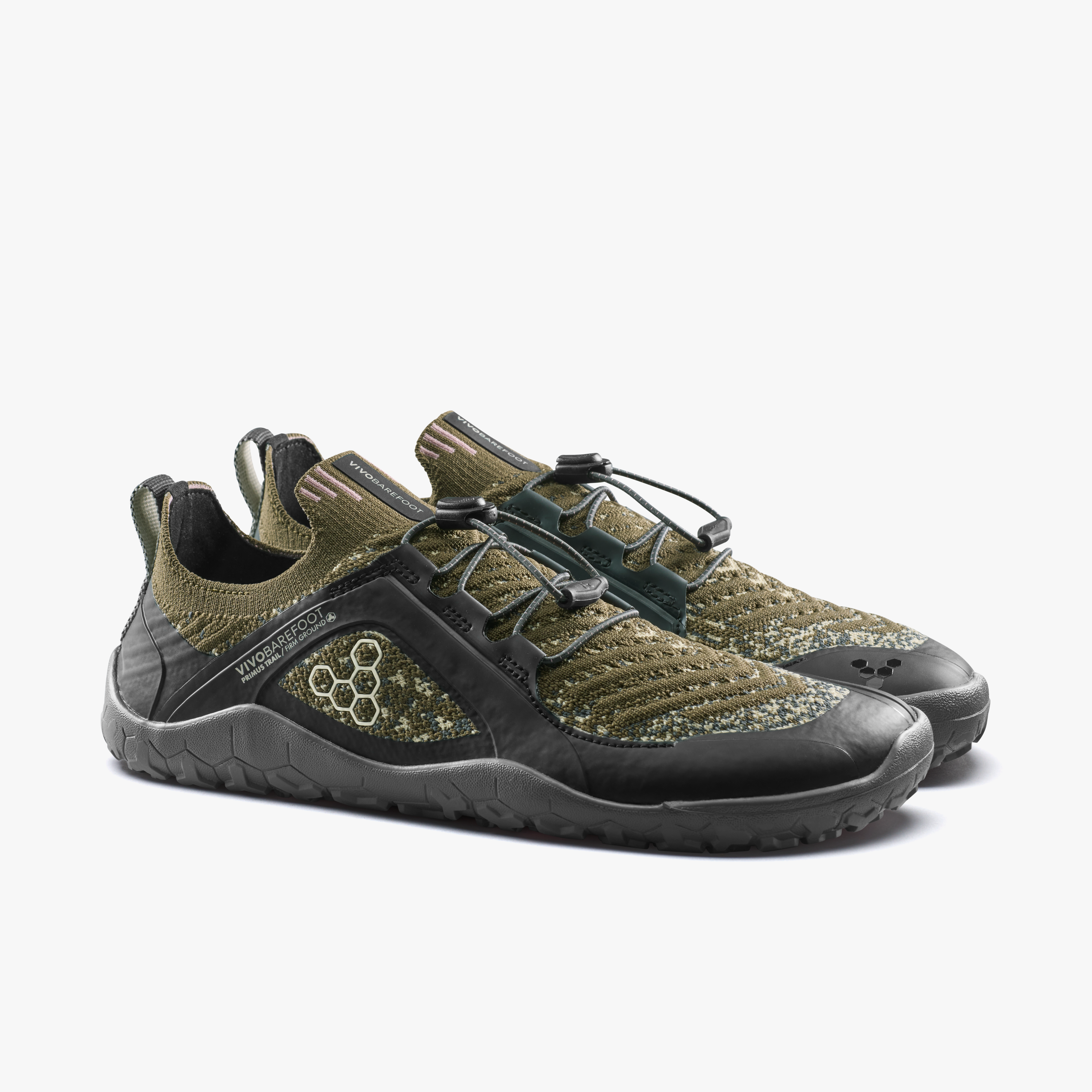 Vivobarefoot Primus Trail Knit FG Grounding Mens barfodssko til mænd i farven dark olive, par