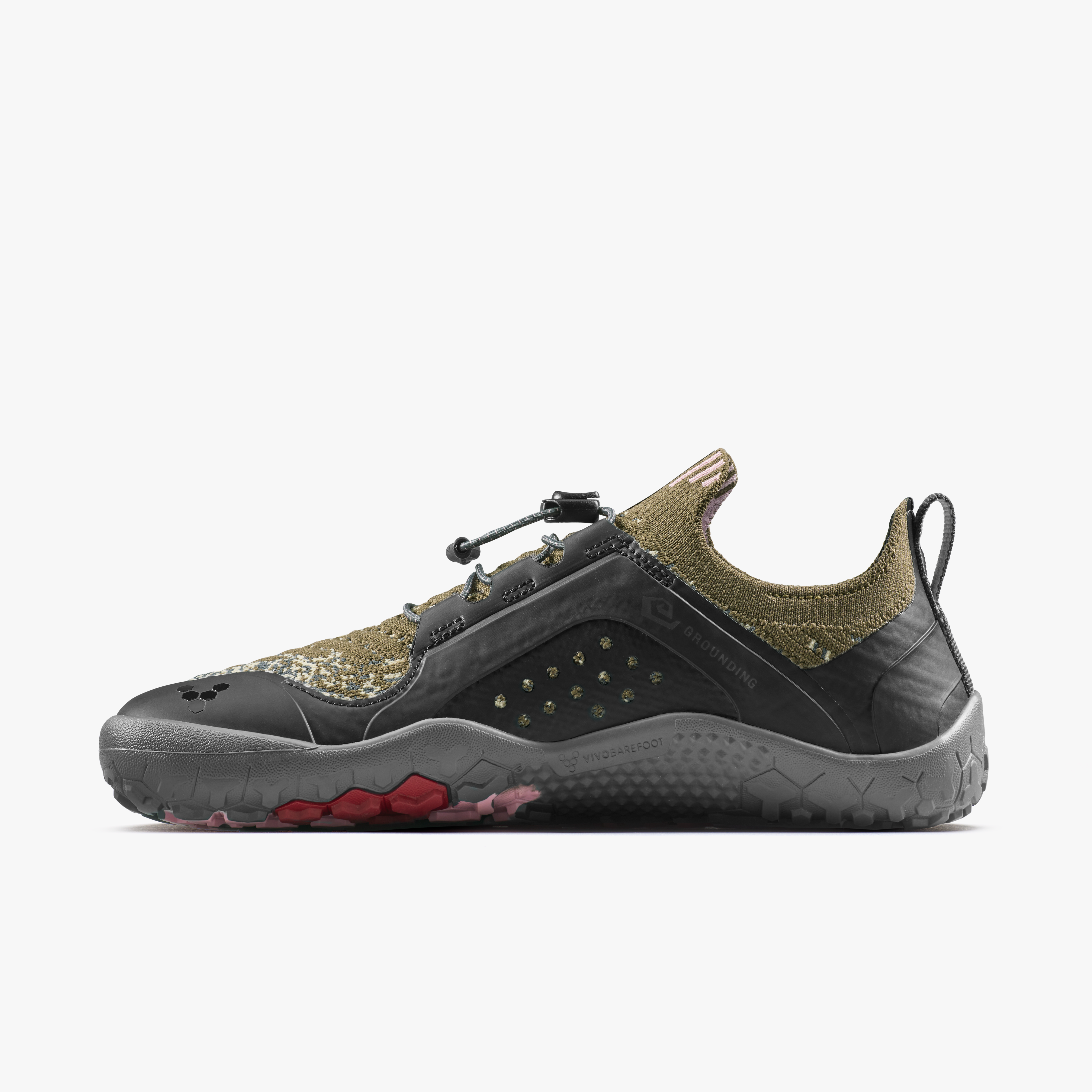 Vivobarefoot Primus Trail Knit FG Grounding Mens barfodssko til mænd i farven dark olive, inderside